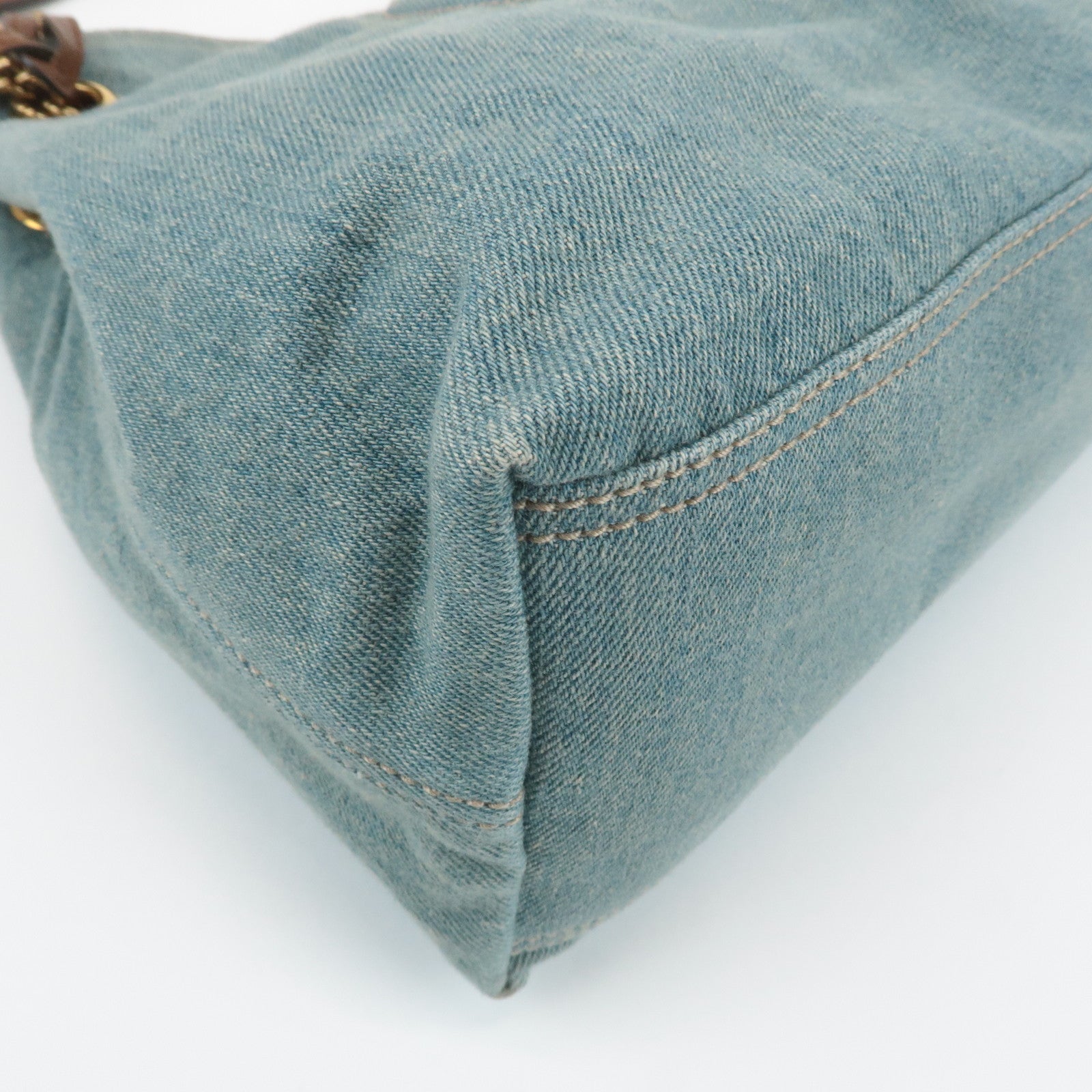 GUCCI SOHO Denim Leather Chain Shoulder Bag Fringe Charm Blue 308982 Used