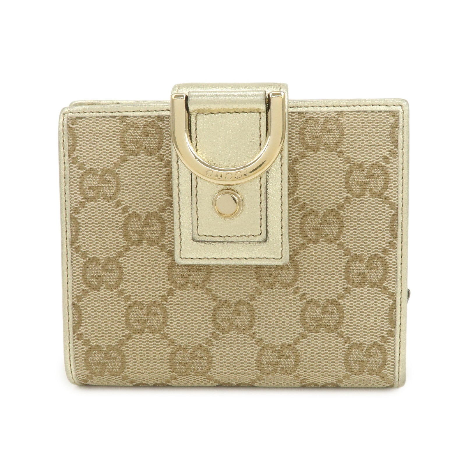 GUCCI Abbey GG Canvas Leather Bi-fold Wallet Beige Gold 154255