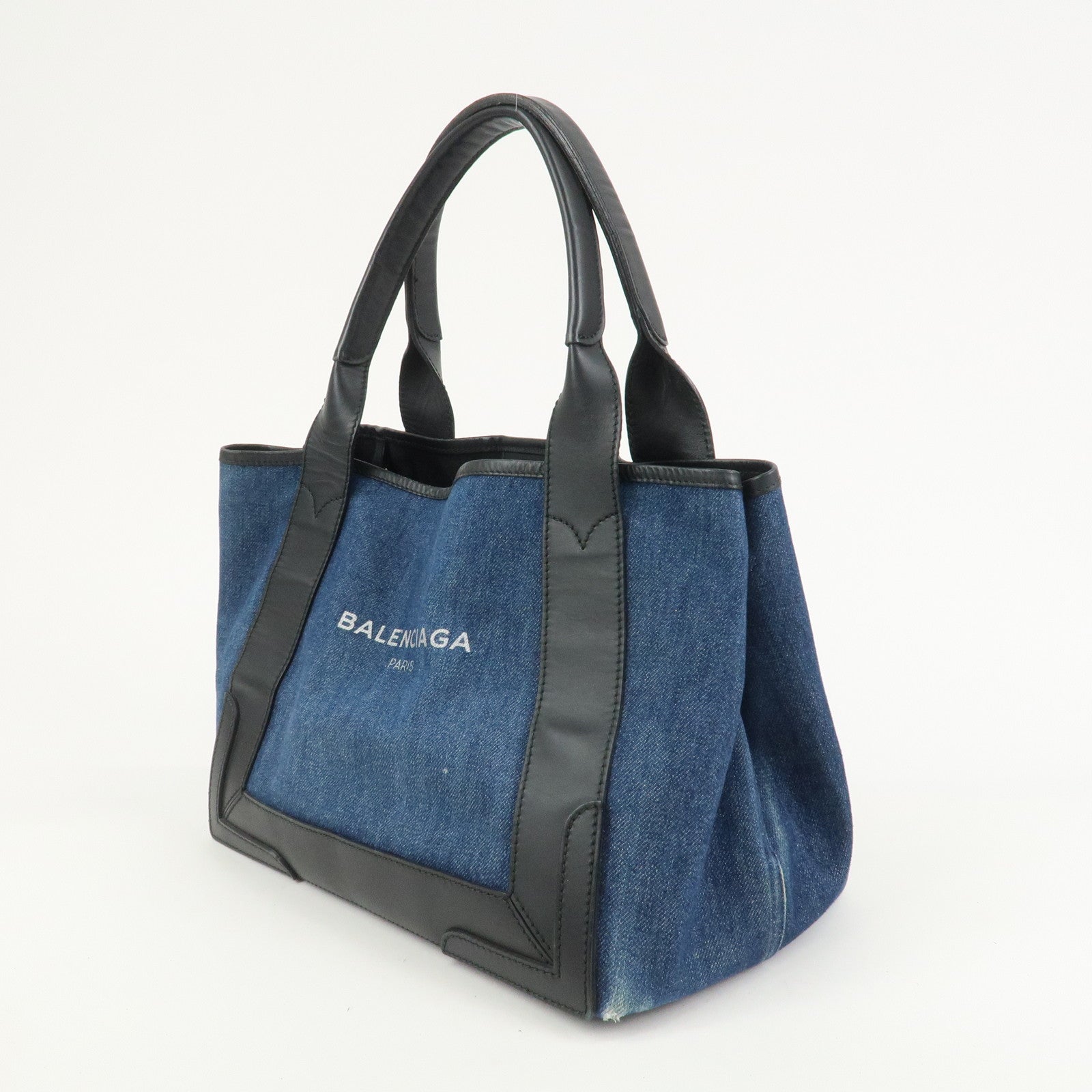 BALENCIAGA Navy Cabas Small Tote Bag Hand Bag Denim Black 339933