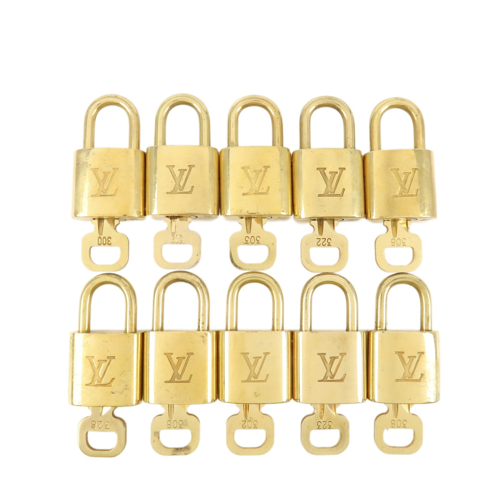 Louis Vuitton Set of 10 Lock & Key Cadena Key Lock Metal Gold Used