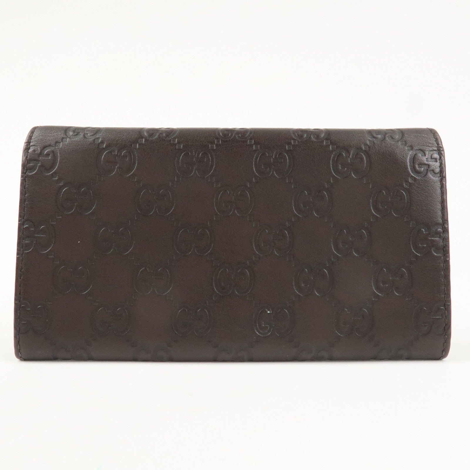 GUCCI Guccissima Leather Metal Bar Bi-fold Long Wallet Brown 244946