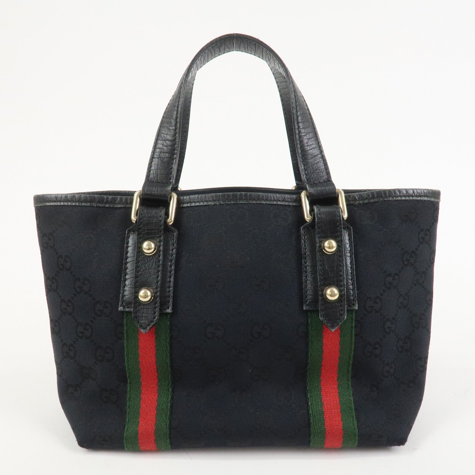 GUCCI Sherry GG Canvas Leathe Tote Bag Hand Bag Black
