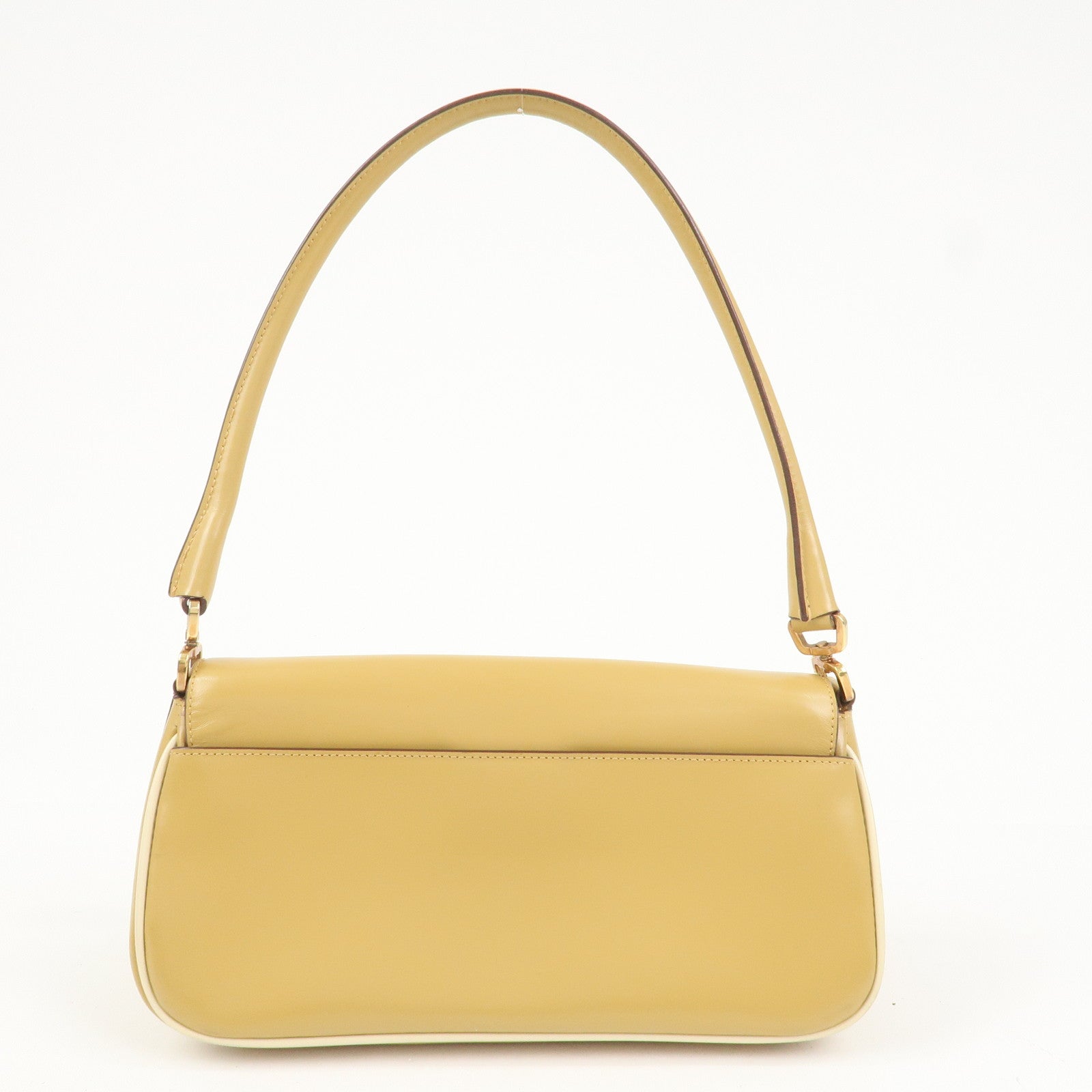 PRADA Logo Leather Shoulder Bag Hand Bag Beige
