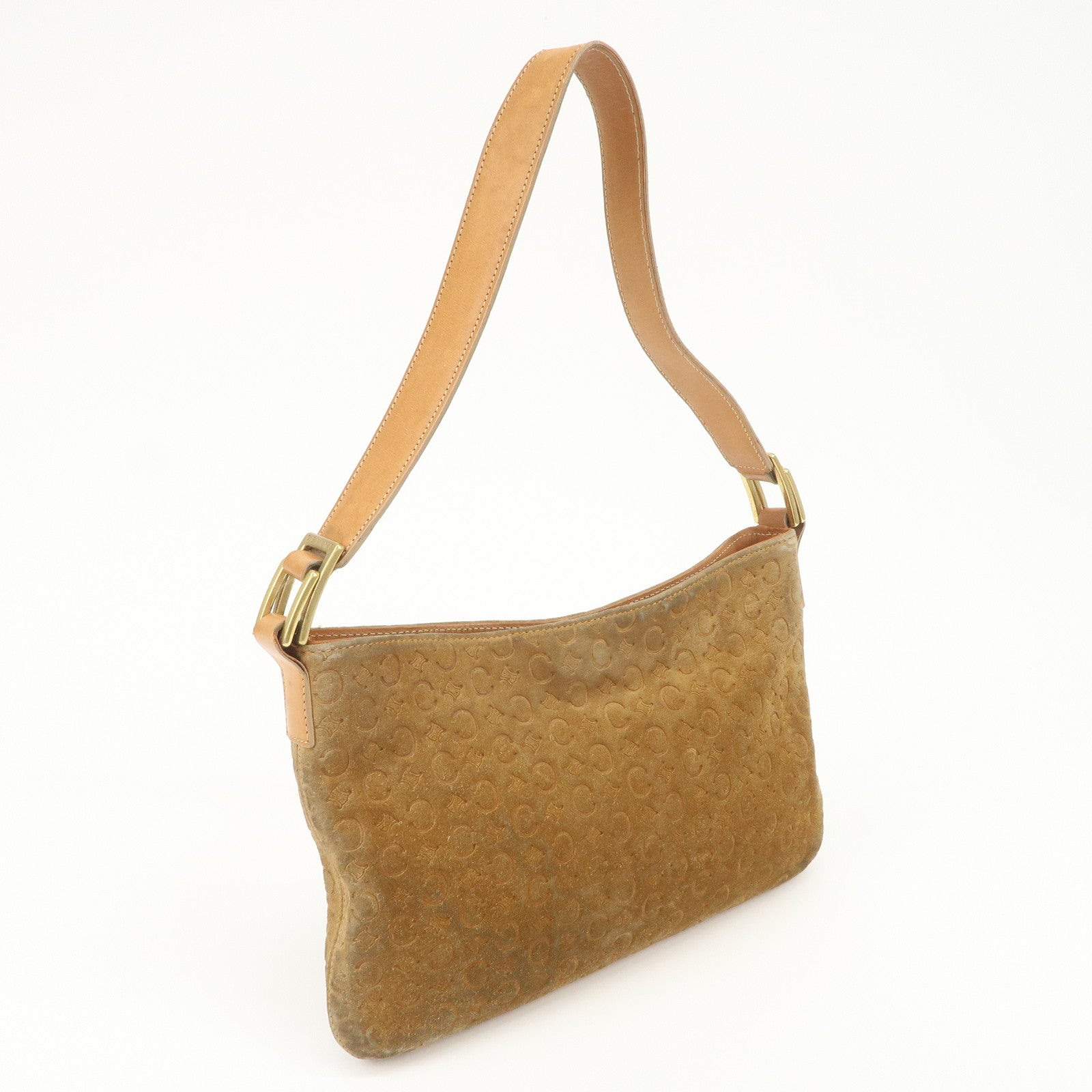 CELINE C Macadam Leather Suede Shoulder Bag Hand Bag Beige