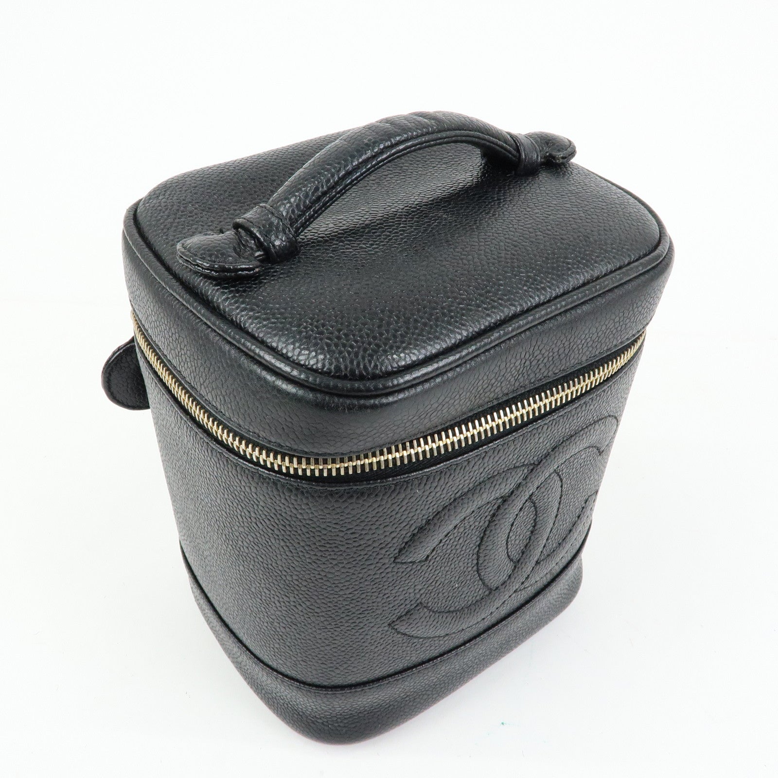 CHANEL COCO Mark Cavairskin Vanity Bag Hand Bag Black A01998