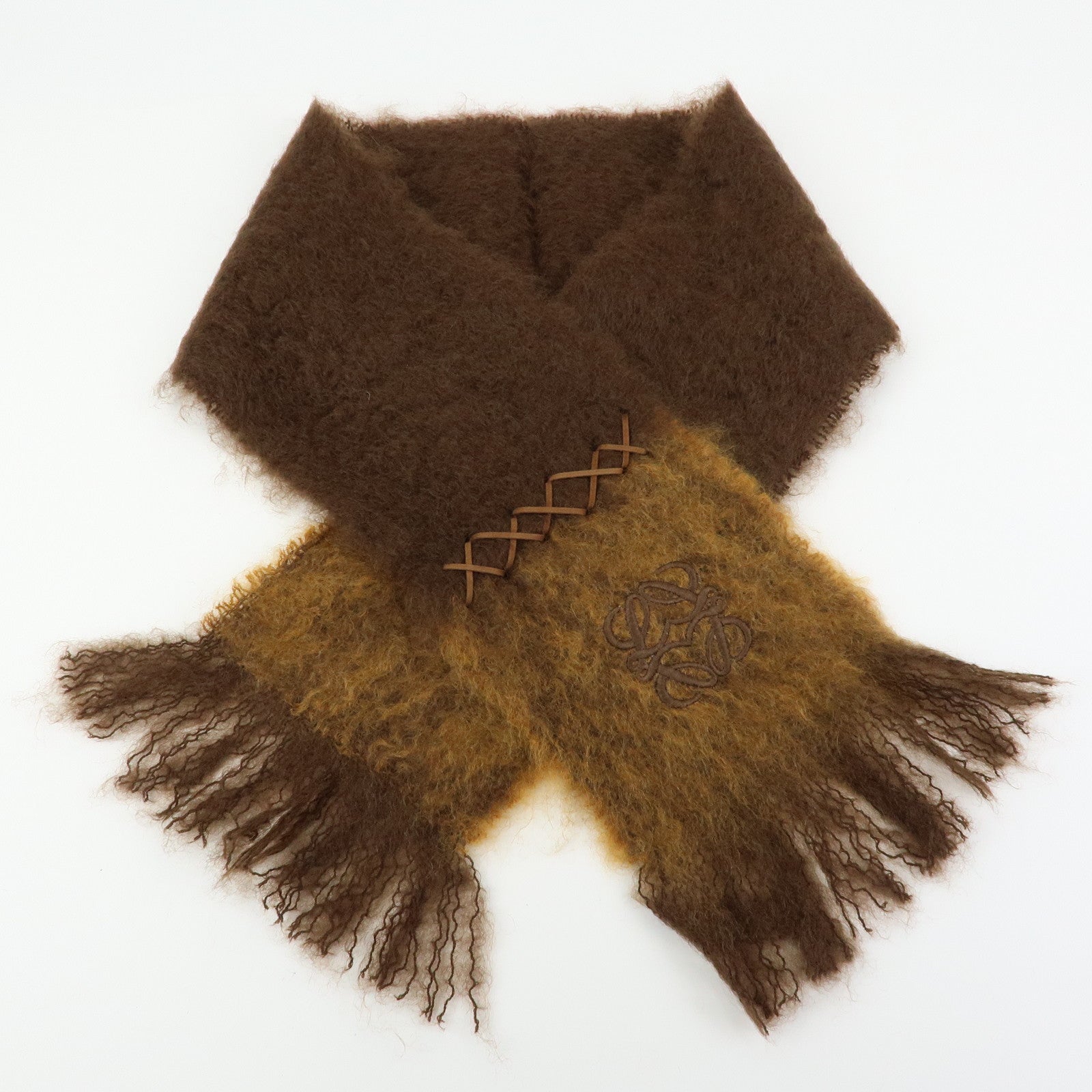 LOEWE Anagram Mohair Wool Scarf Shawl Brown Light Brown