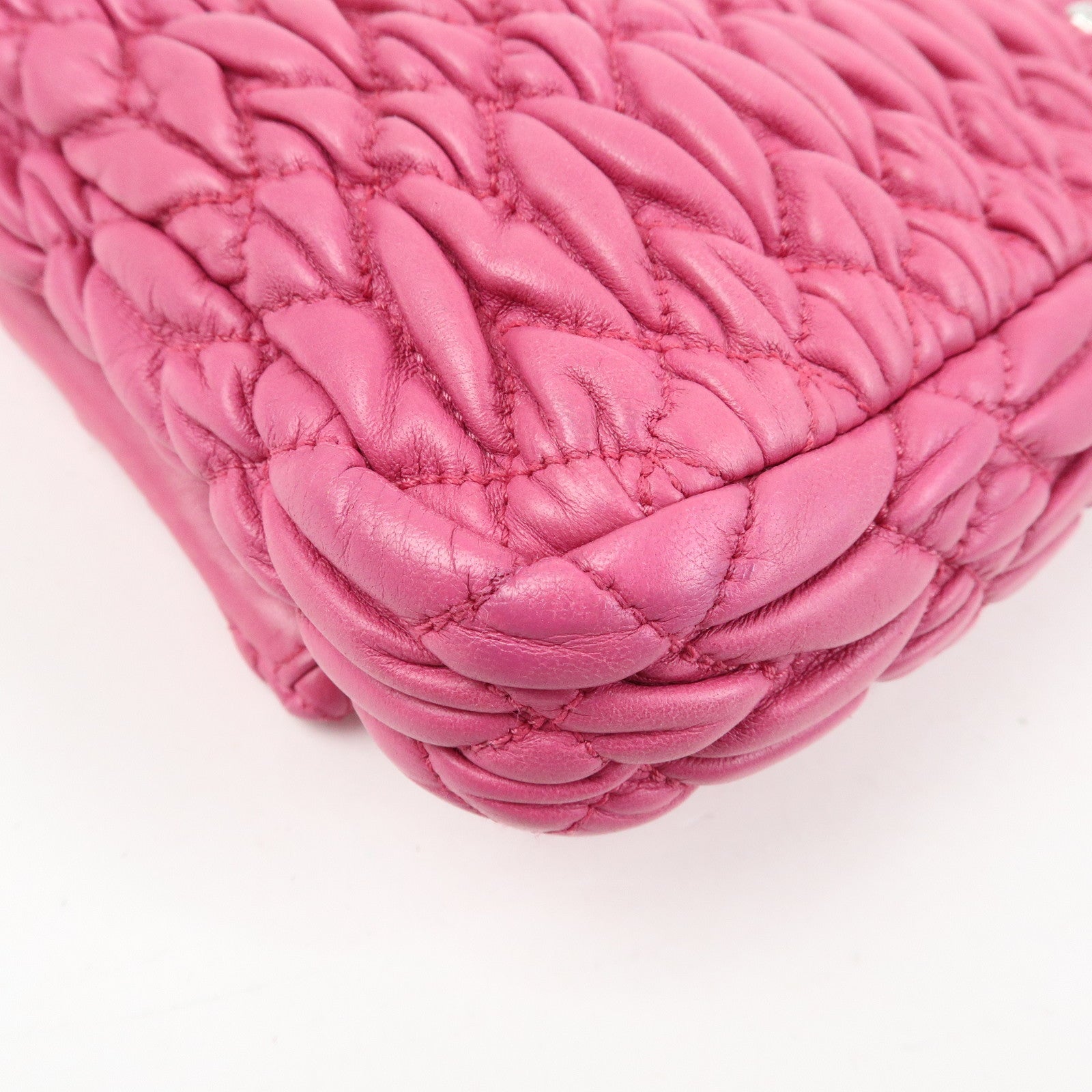 MIU MIU Matelasse Nappa Leather Rhinestone 2Way Bag Pink RP0169