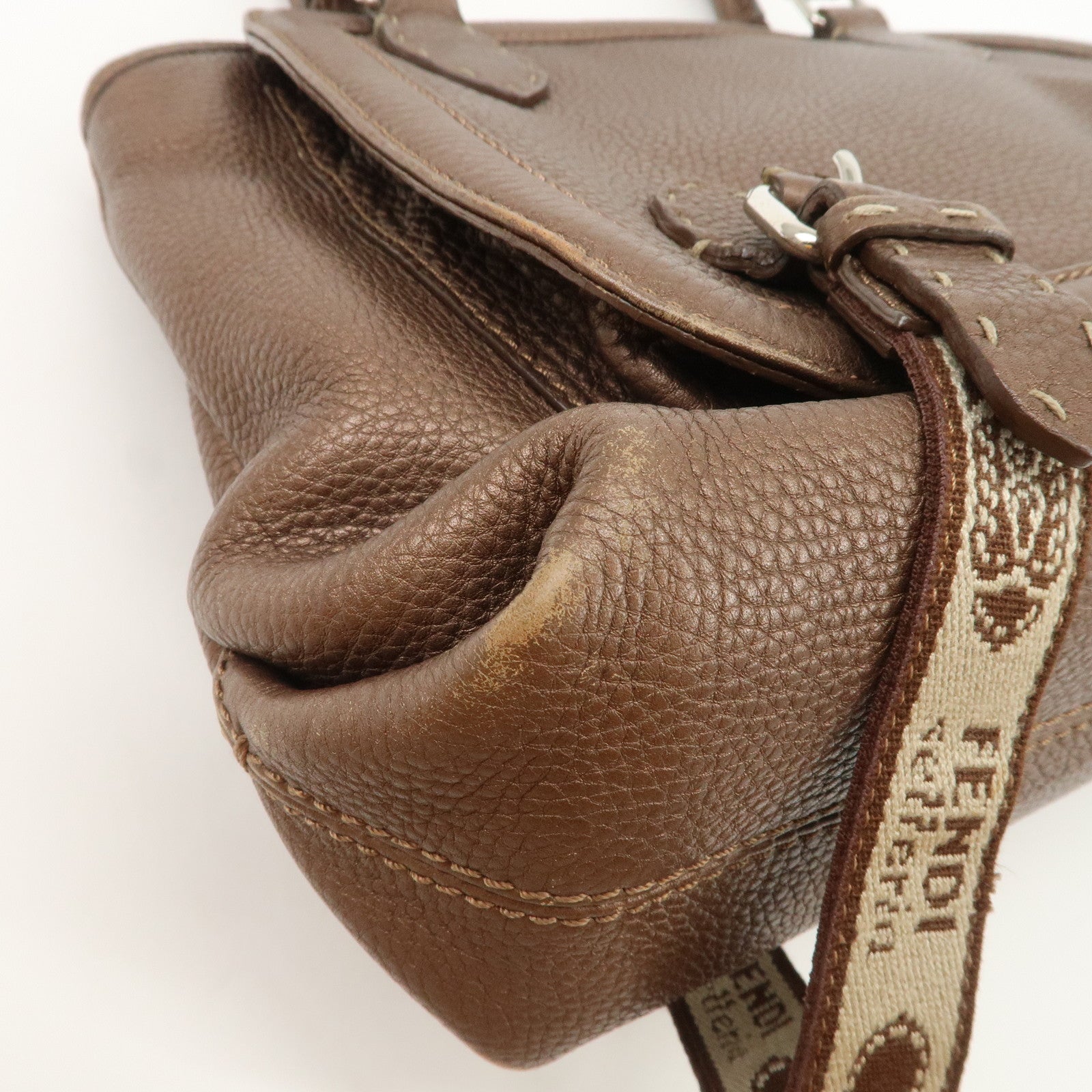 FENDI Seleria Leather Hand Bag Brown 8BN170