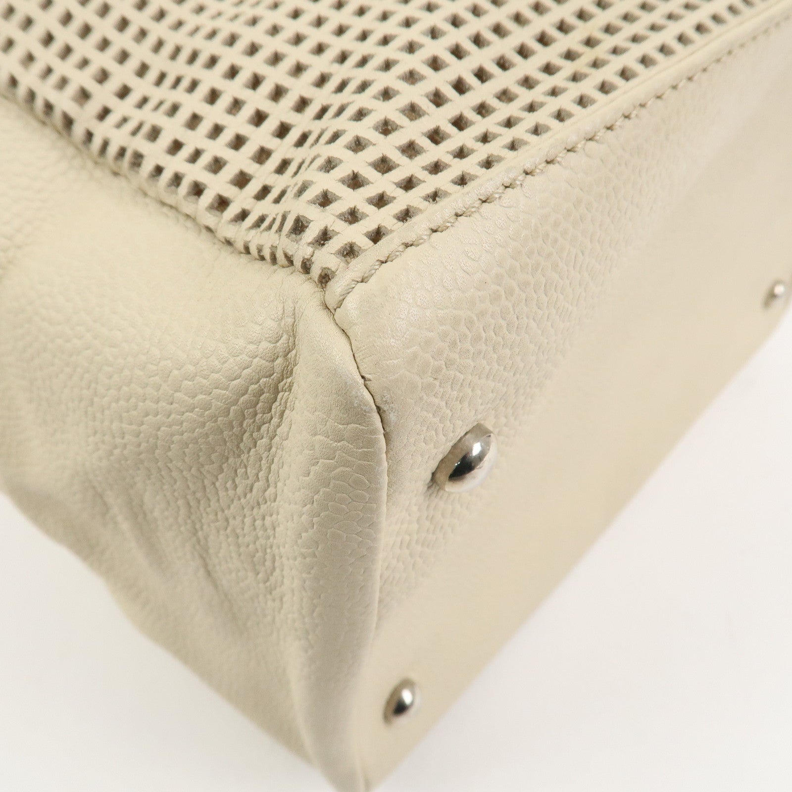 CHANEL Punching COCO Mark Caviarskin Hand Bag Beige