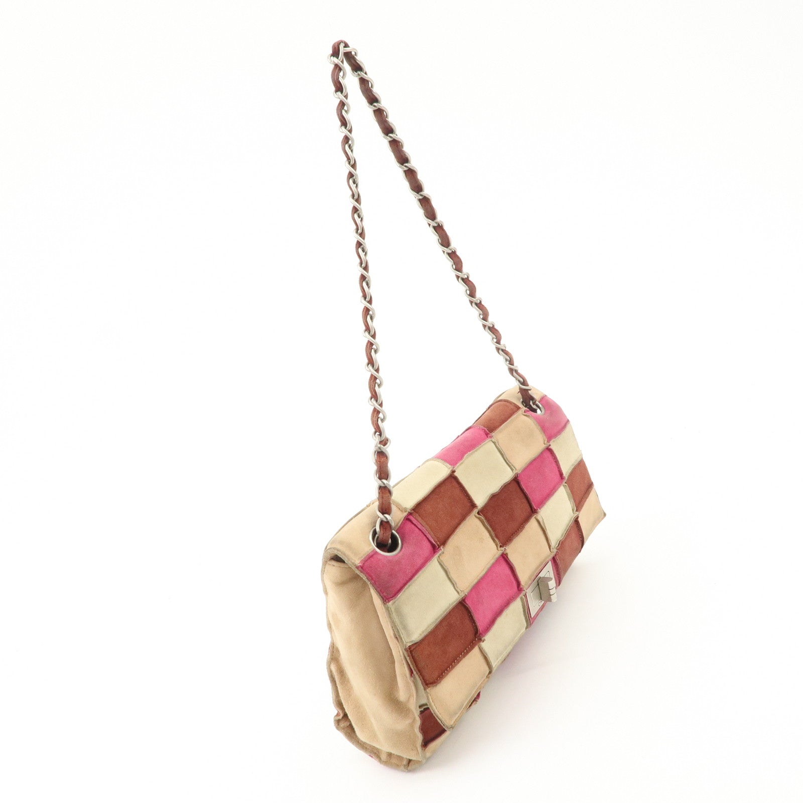 CHANEL 2.55 Suede Patchwork Chain Shoulder Bag Multicolor A14528 Used