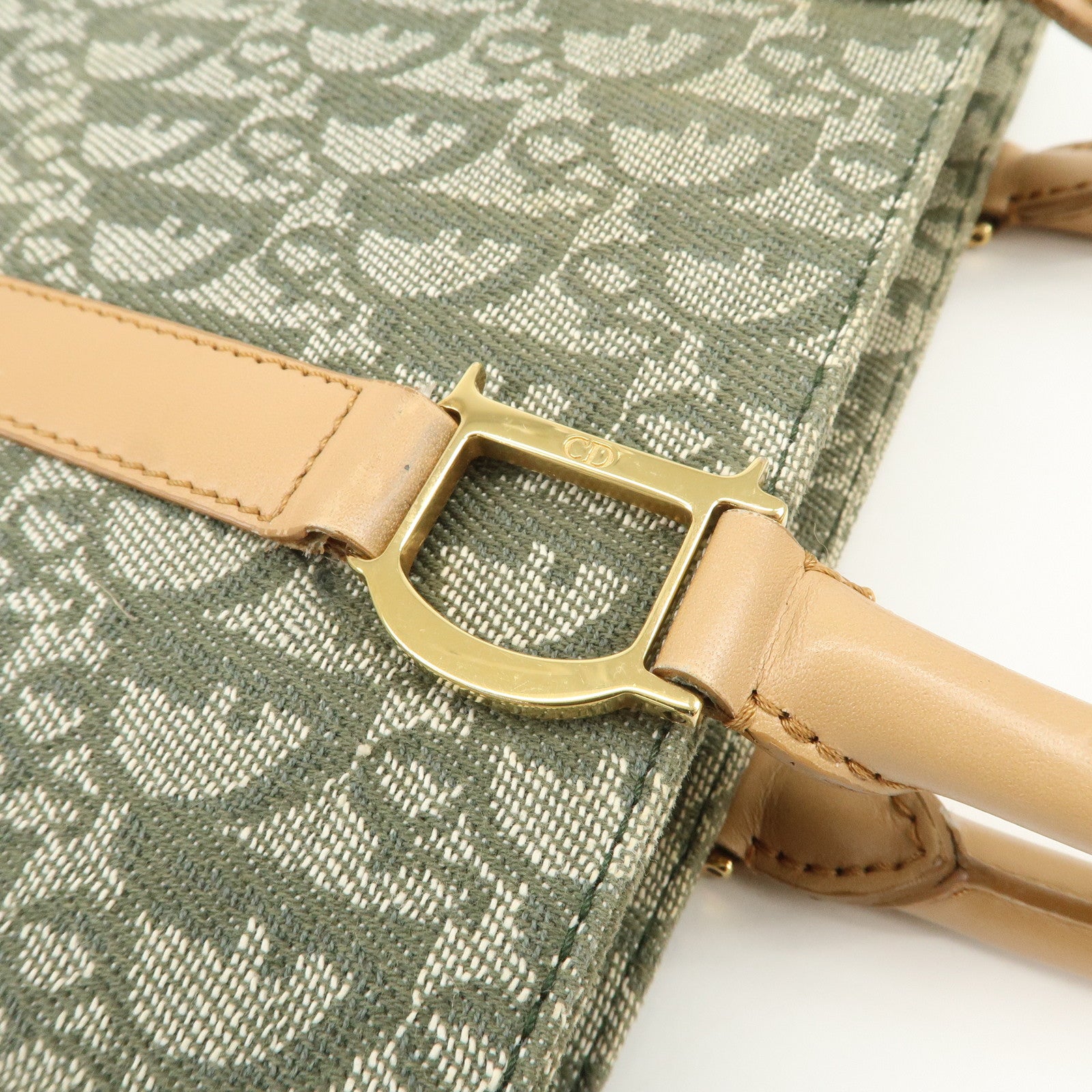 Christian Dior Trotter CH Jacquard Canvas Tote Bag Hand Bag Green