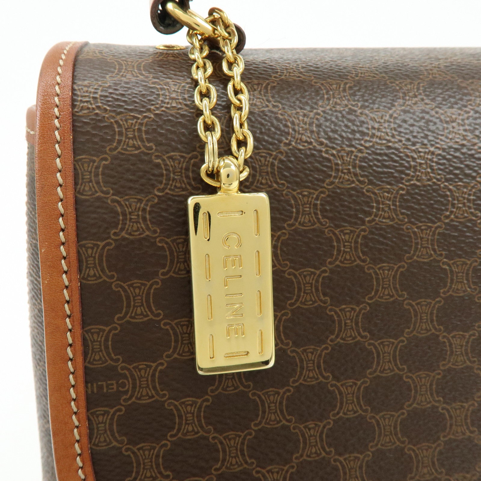 CELINE Macadam PVC Leather 2Way Shoulder Bag Hand Bag Brown