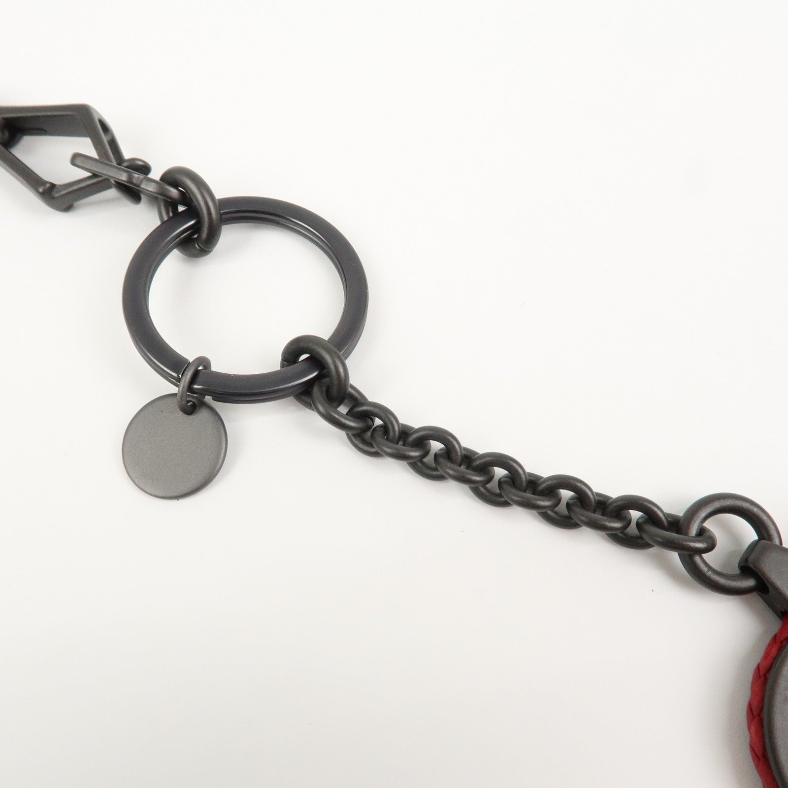 BOTTEGA VENETA Intrecciato Leather Metal Bag Charm Key Chain Red