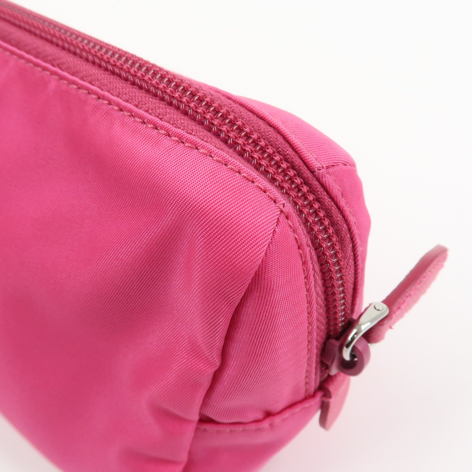 PRADA Triangle Logo Nylon Leather Cosmetic Pouch Pink 1NE693