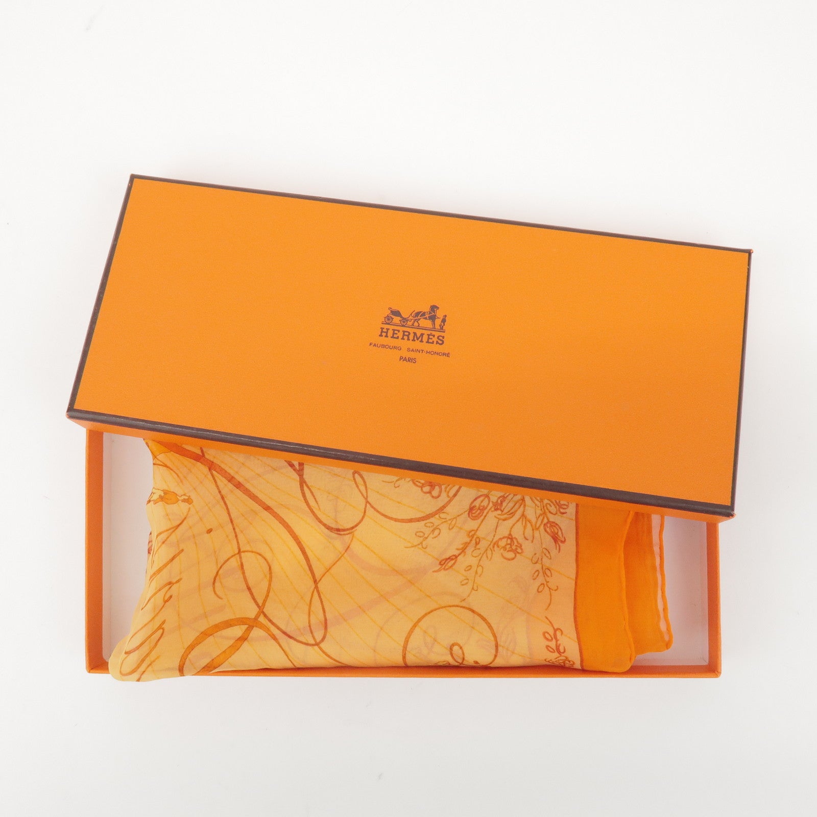 HERMES Carre 45 Silk 100% Scarf EFFLUVES Orange