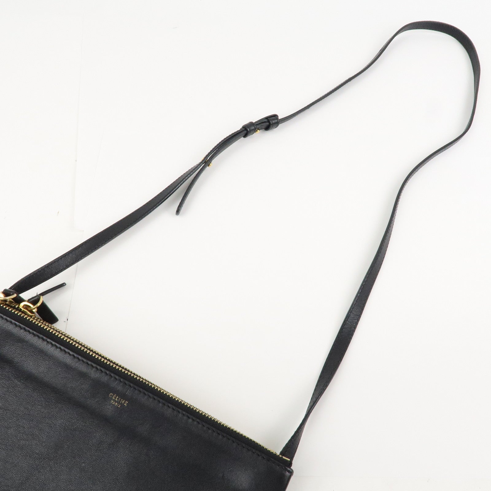 CELINE Calf Skin Trio Bag Shoulder Bag Crossbody Bag Black