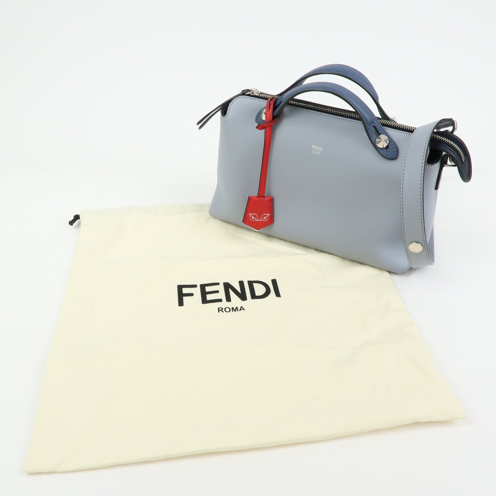 FENDI By The Way Leather Medium 2Way Bag Shoulder Bag Blue 8BL124