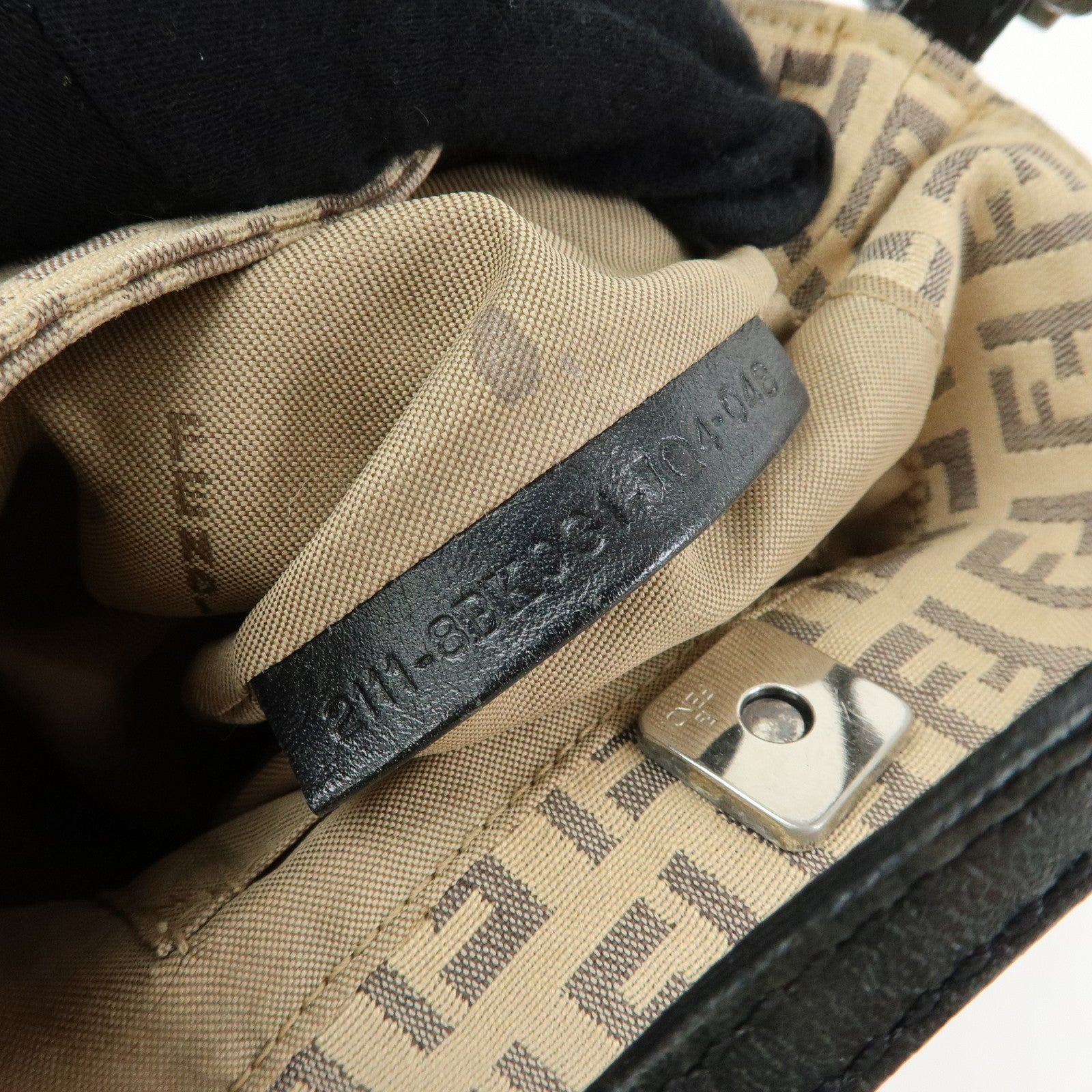 FENDI Zucchino Canvas Leather Mini Hand Bag Beige Black 8BK031