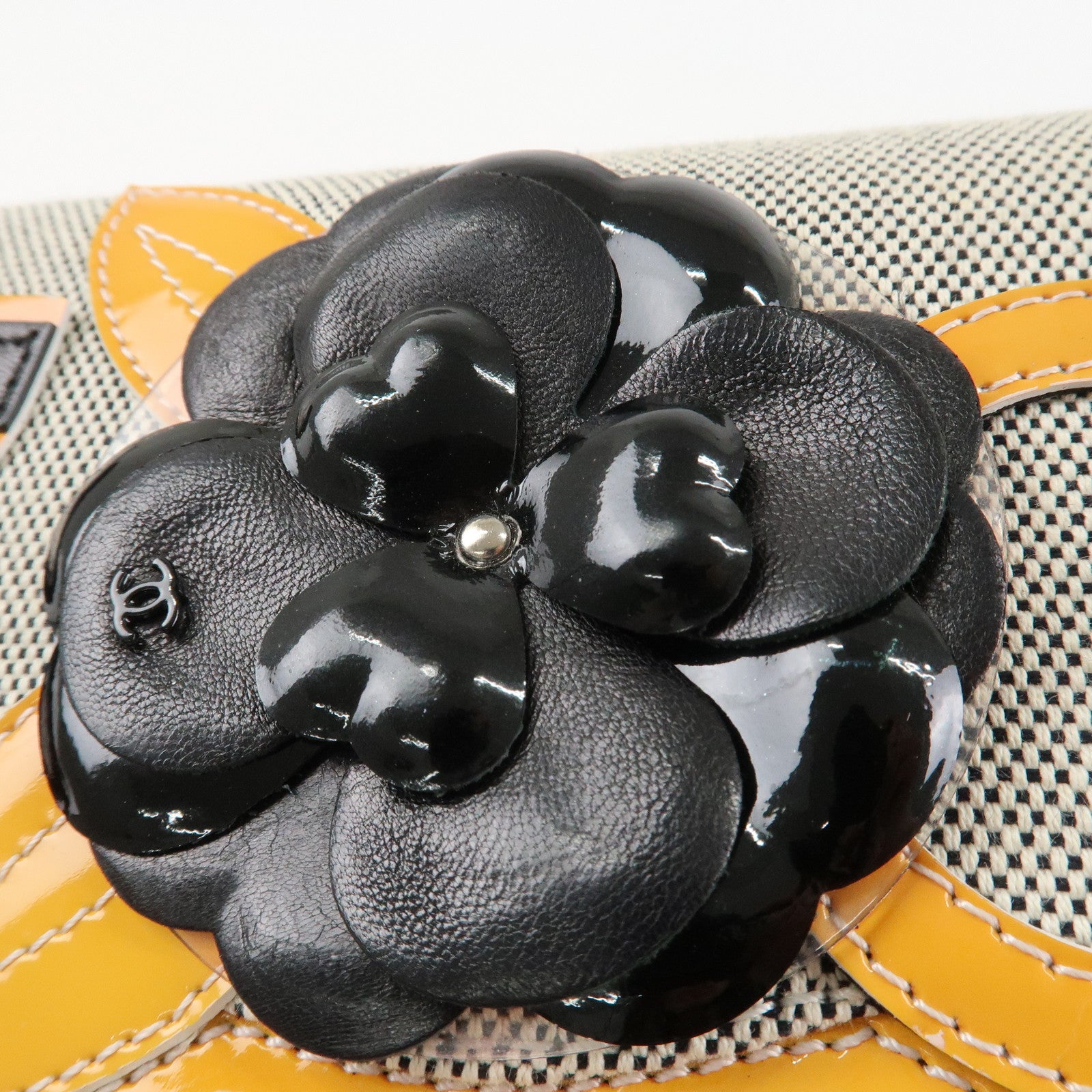 CHANEL COCO Mark Canvas Patent Leather Chain Shoulder Bag Grey Orange Used