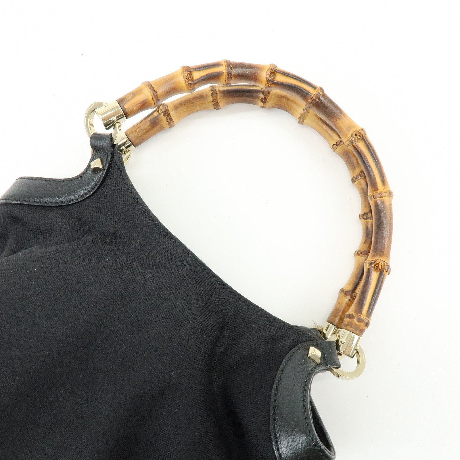 GUCCI Bamboo GG Canvas Leather Hand Bag Tote Bag Black 140203