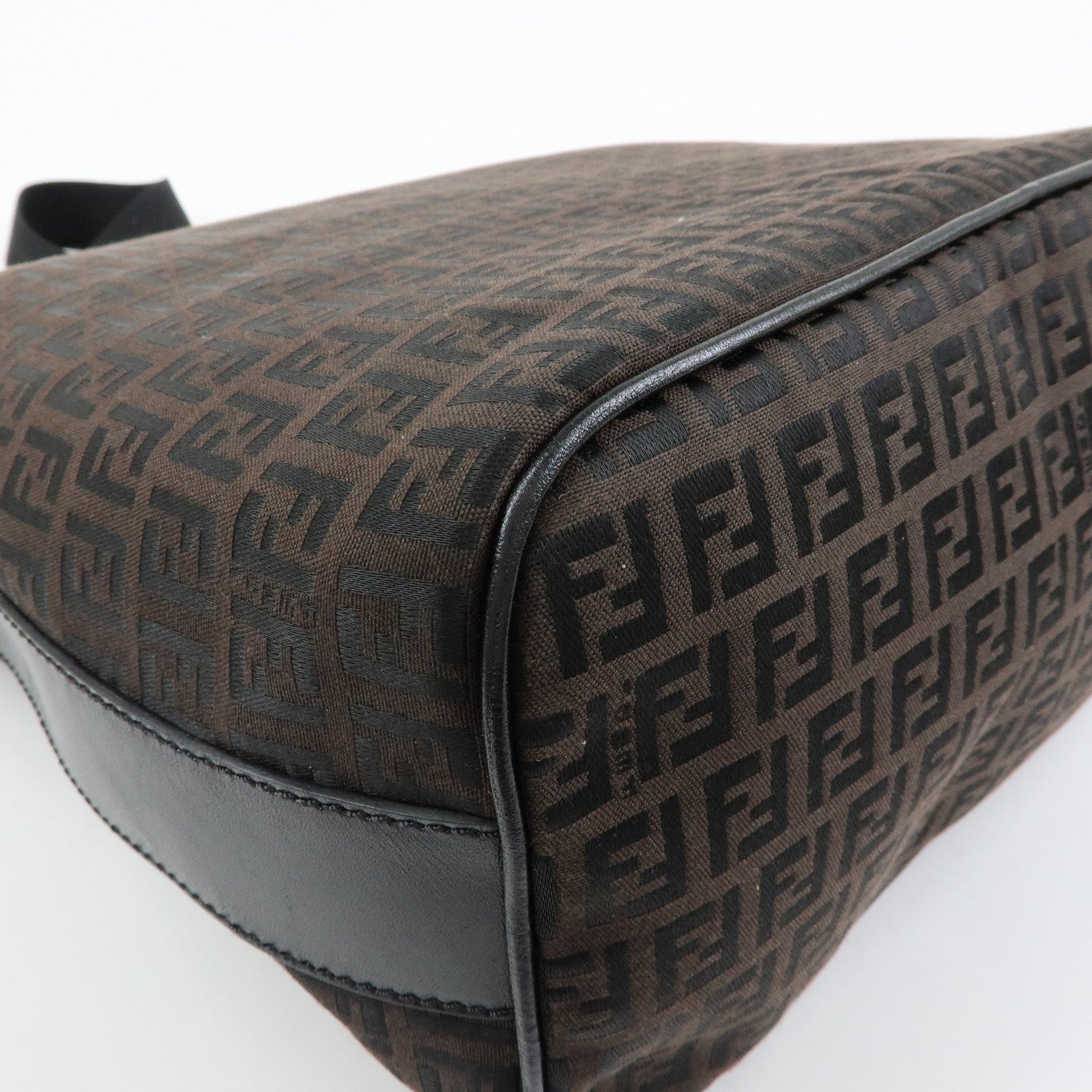 FENDI Zucchino Canvas Leather Shoulder Crossbody Bag Brown 7VA003