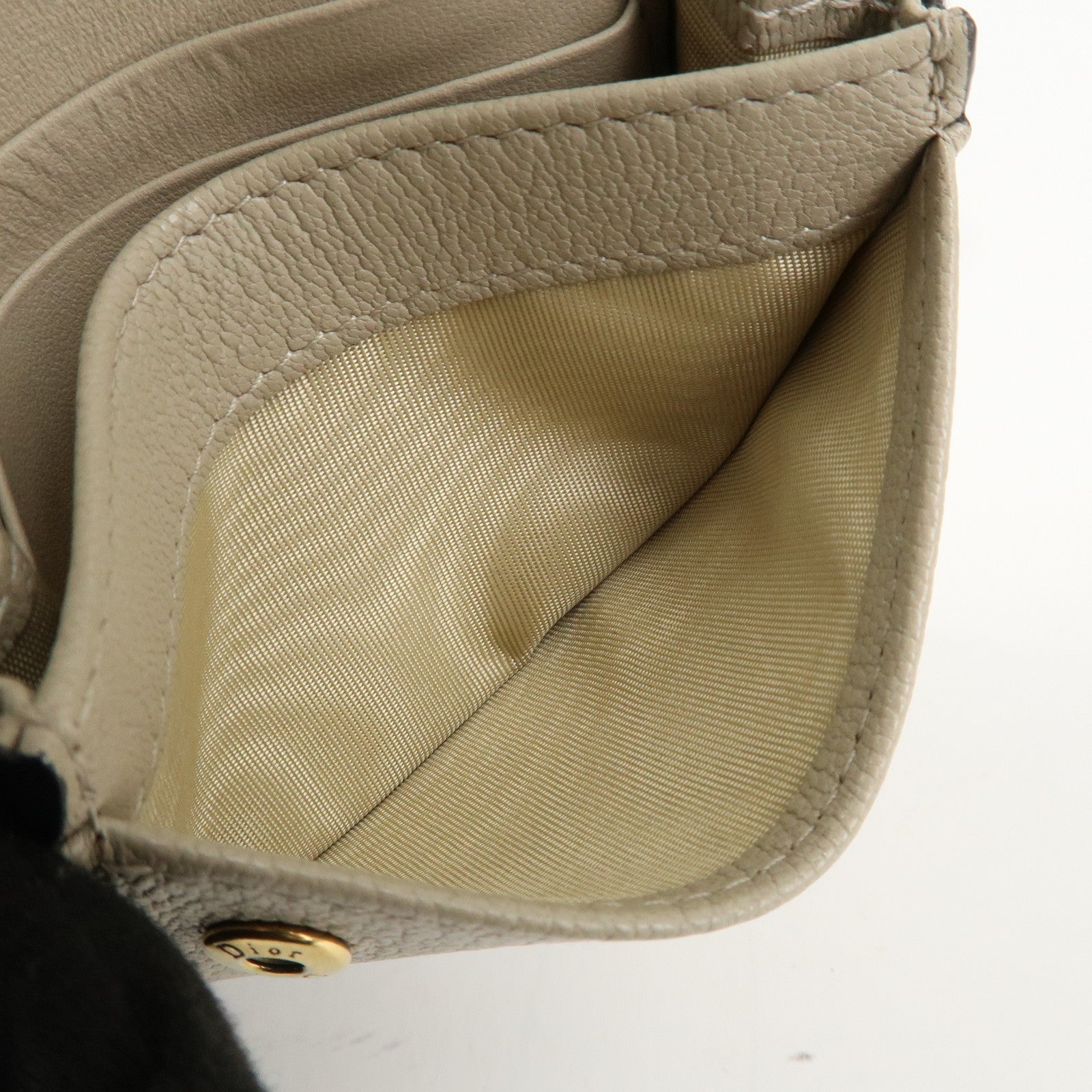 Christian Dior Leather Card Case Beige Gold HDW 44-MA-0248 Used