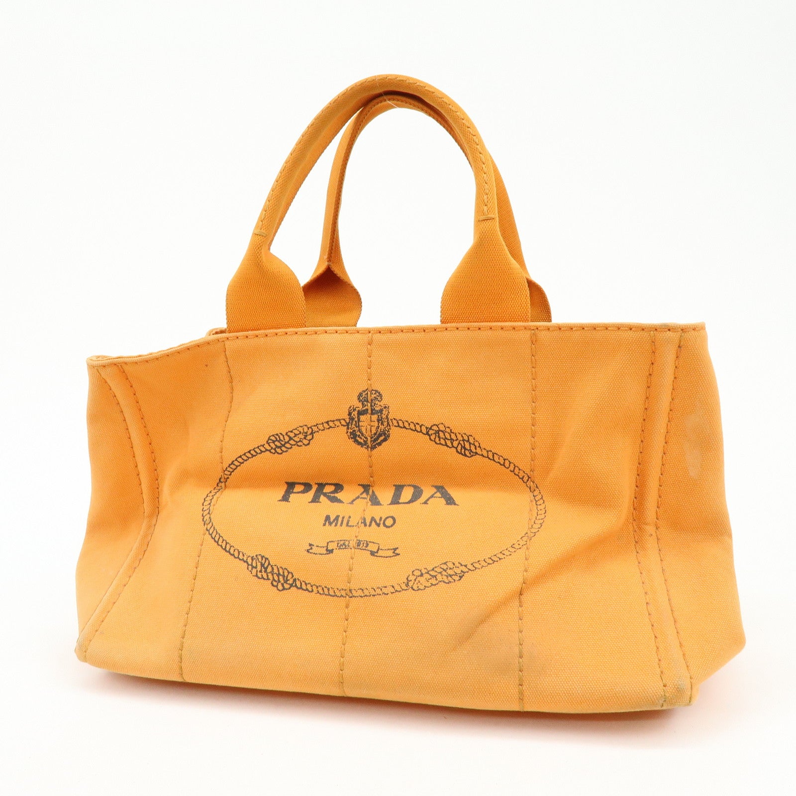 PRADA Canapa Canvas Tote Bag Hand Bag M Size Orange BN1877