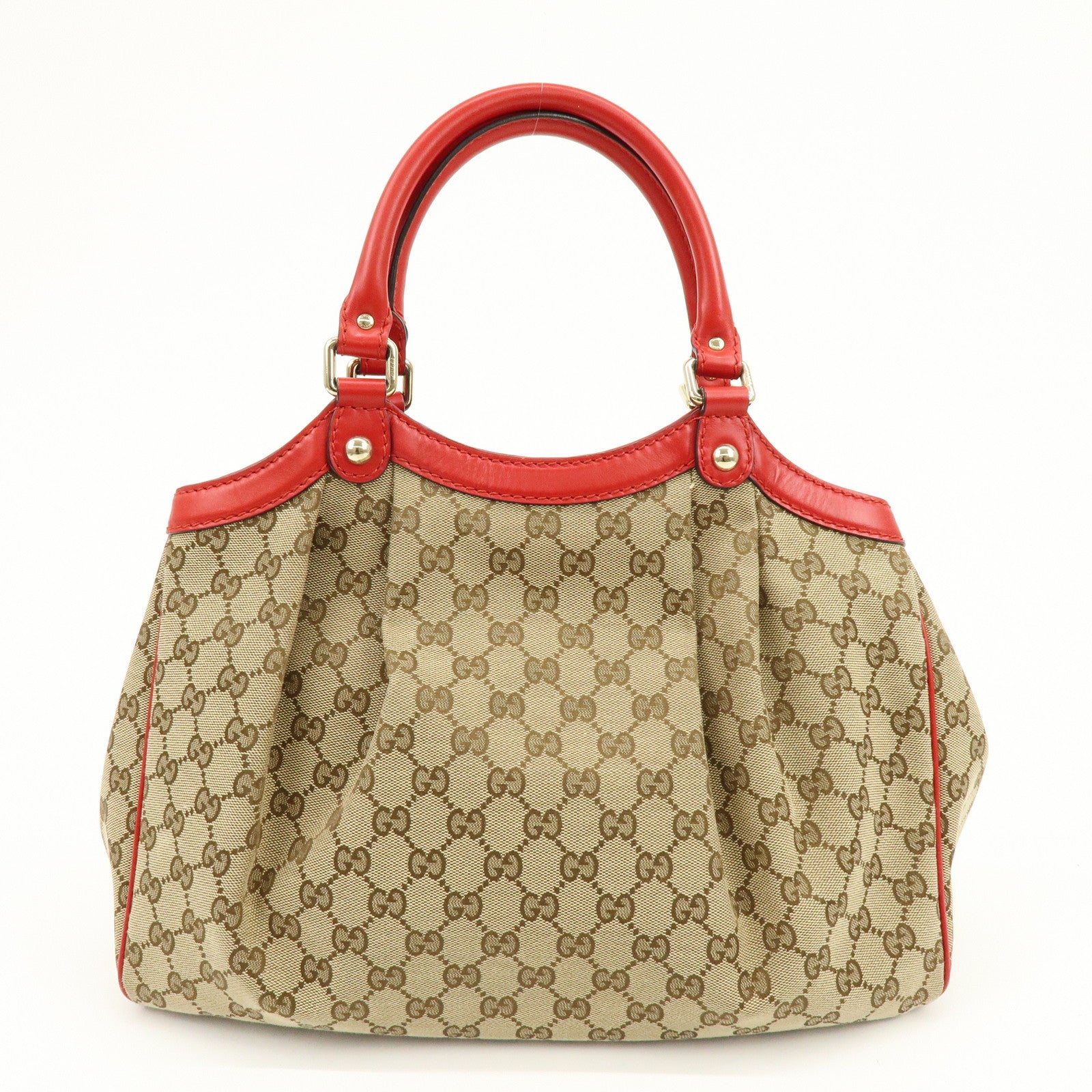 GUCCI Sukey Interlocking G GG Canvas Leather Tote Bag Beige Red