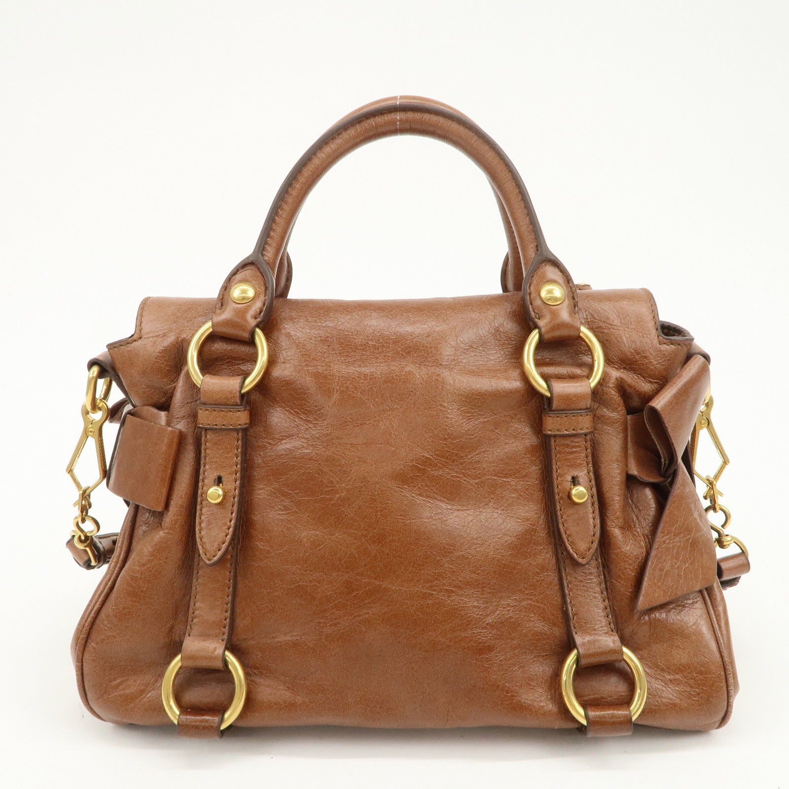 MIU MIU Logo Leather 2Way Bag Hand Bag Shoulder Bag Brown RT0438