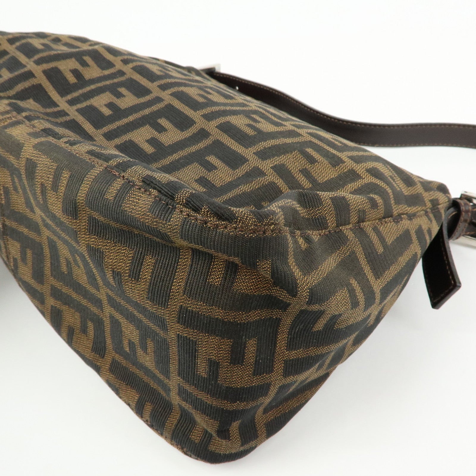 FENDI Mamma Baguette Zucca Canvas Leather Shoulder Bag Brown 26325