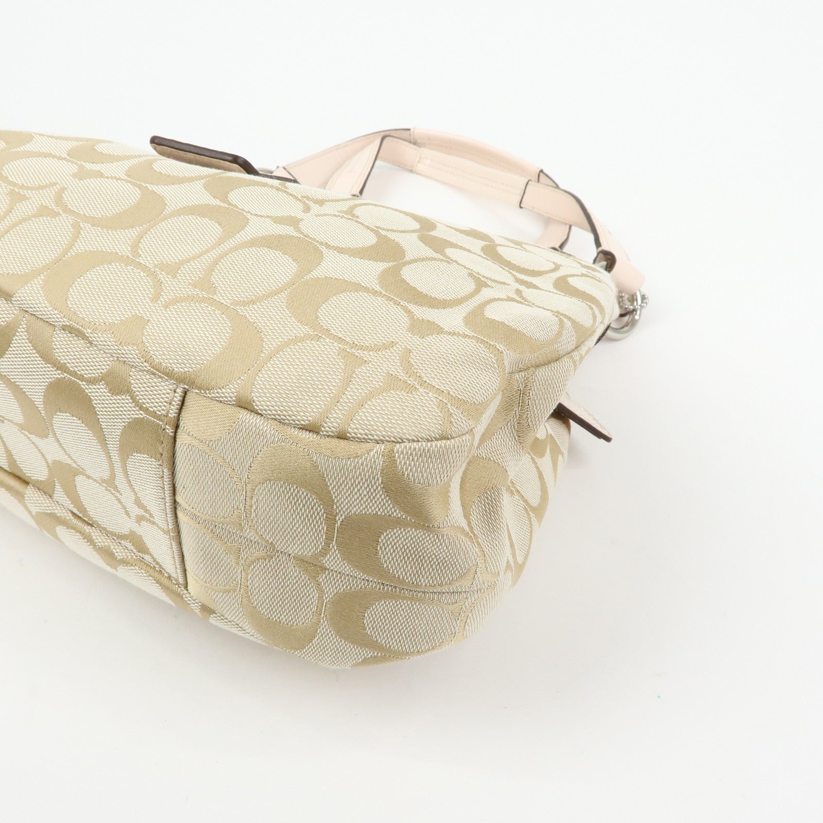 COACH Signature Canvas Patent Leather Hand Bag Beige