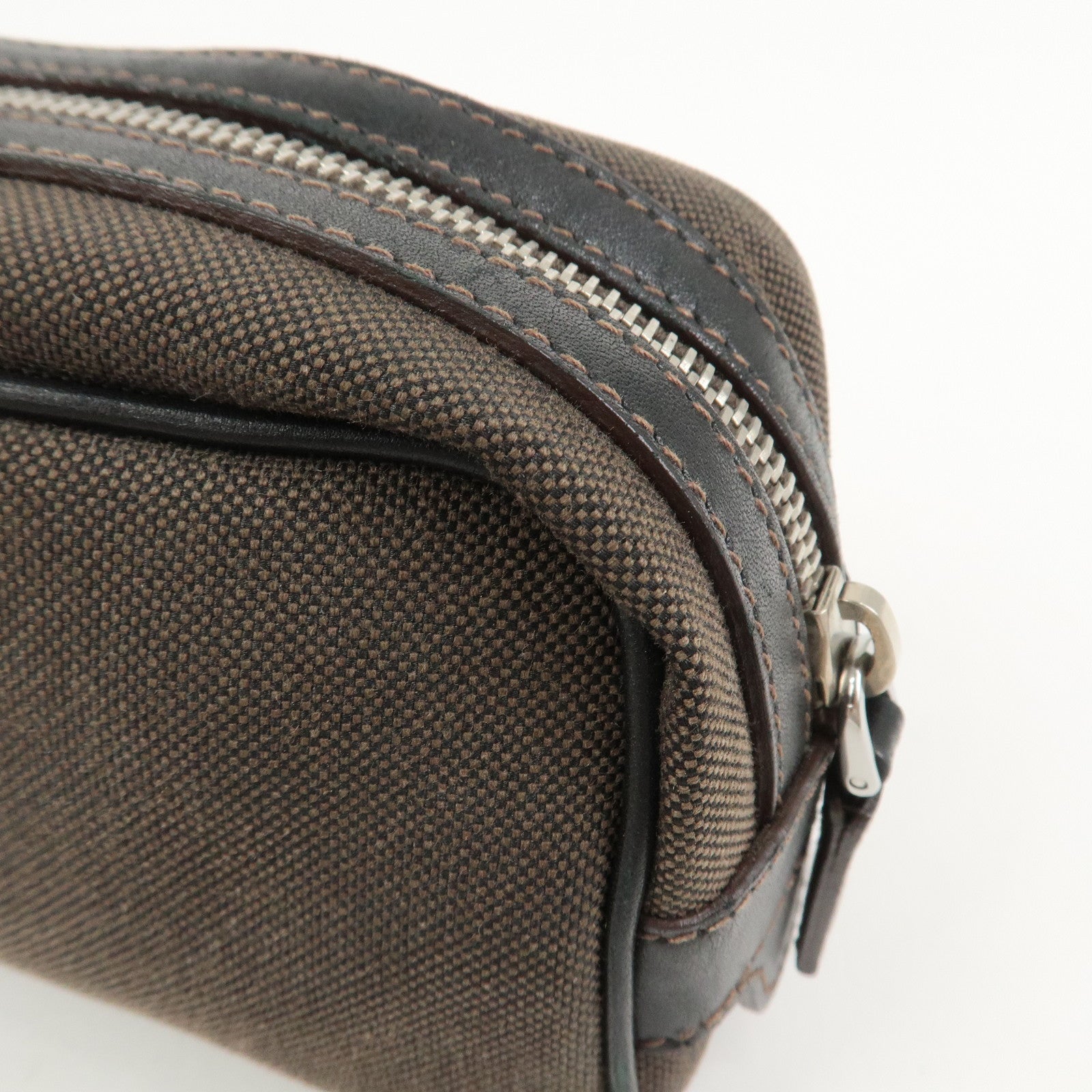 PRADA Logo Jacquard Pouch Cosmetic Pouch Makeup Bag Brown
