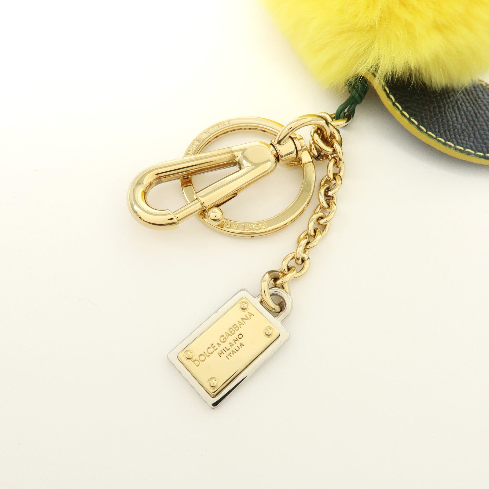 Dolce&Gabbana Lemon Motif Fur Leather Bag Charm Key Chain Yellow