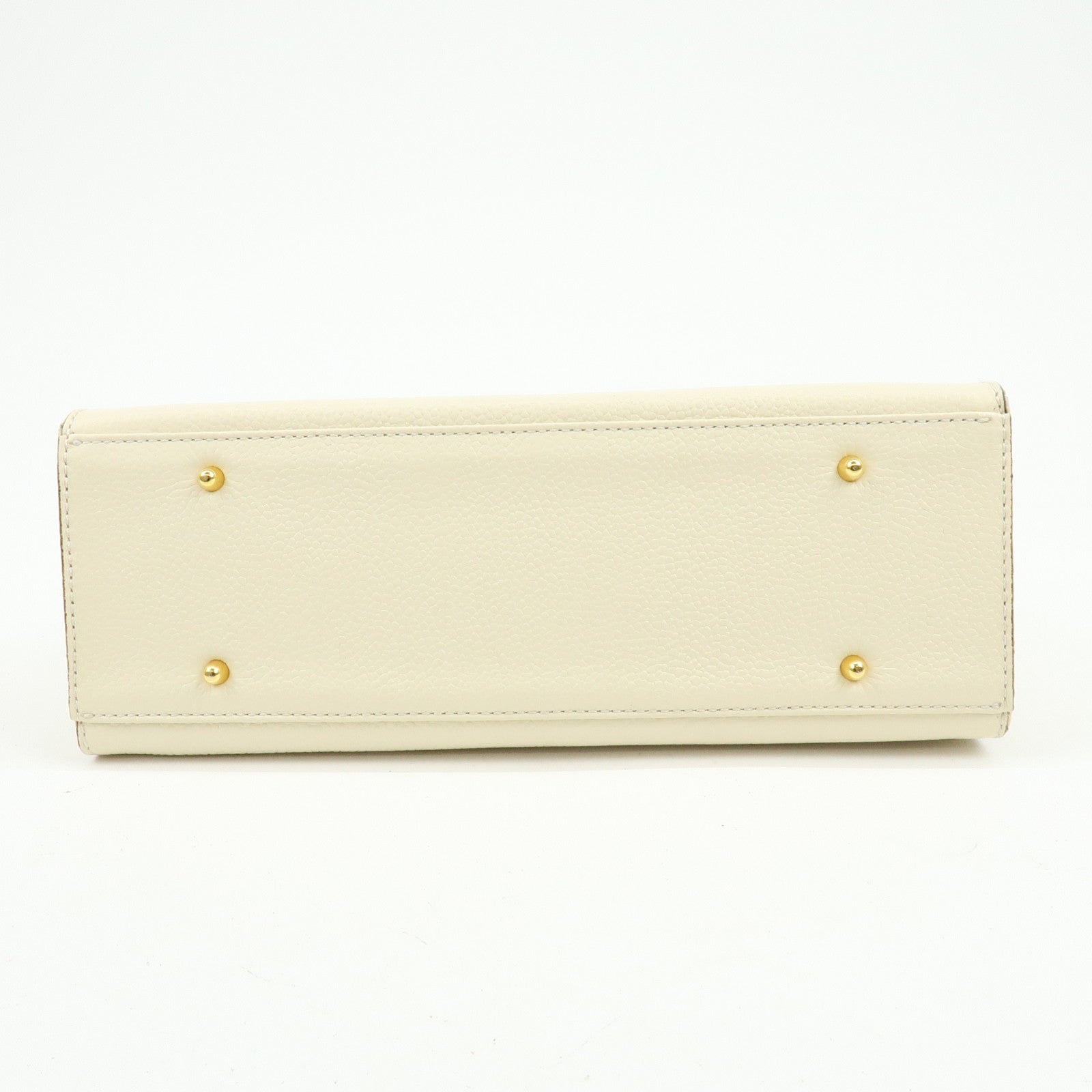 VALENTINO GARAVANI V Logo Leather Hand Bag Ivory