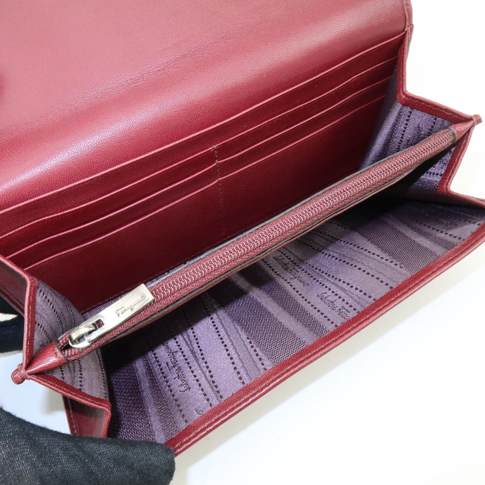 Ferragamo Vara Leather Long Wallet Bordeaux
