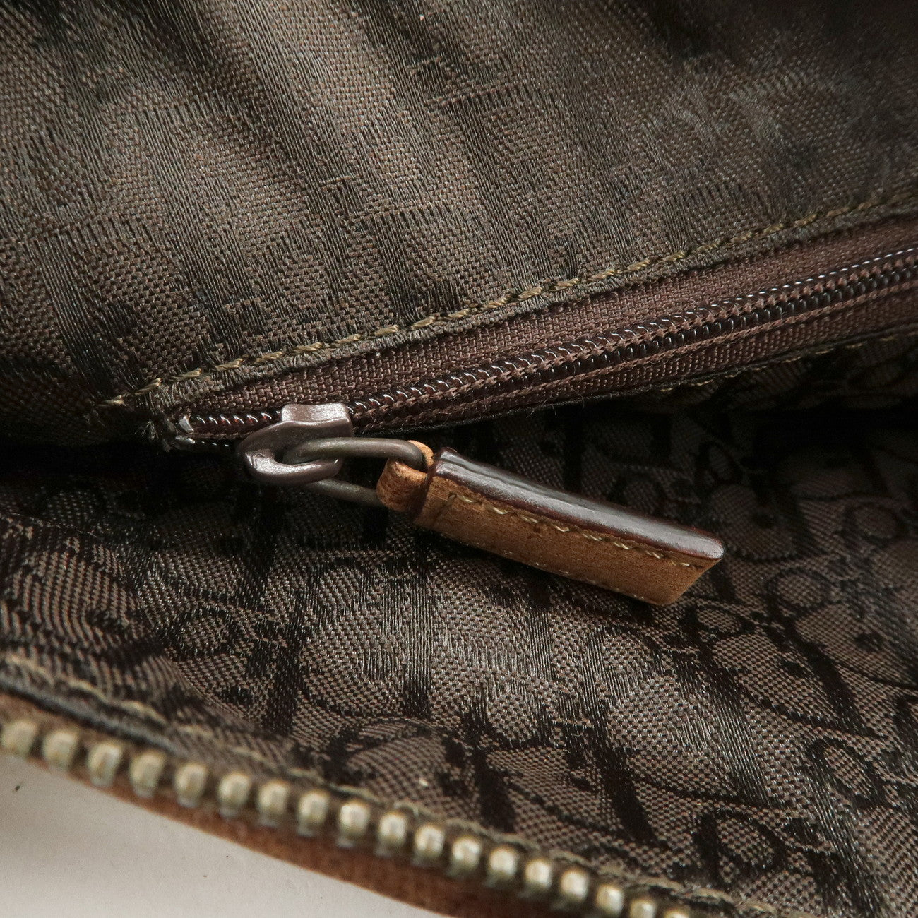 Christian Dior Leather Shoulder Bag Hand Bag Brown Beige