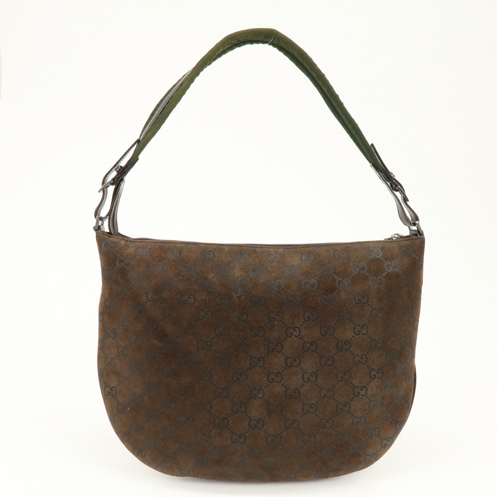 GUCCI GG Suede Leather Shoulder Bag Brown Green 001・1206・3444