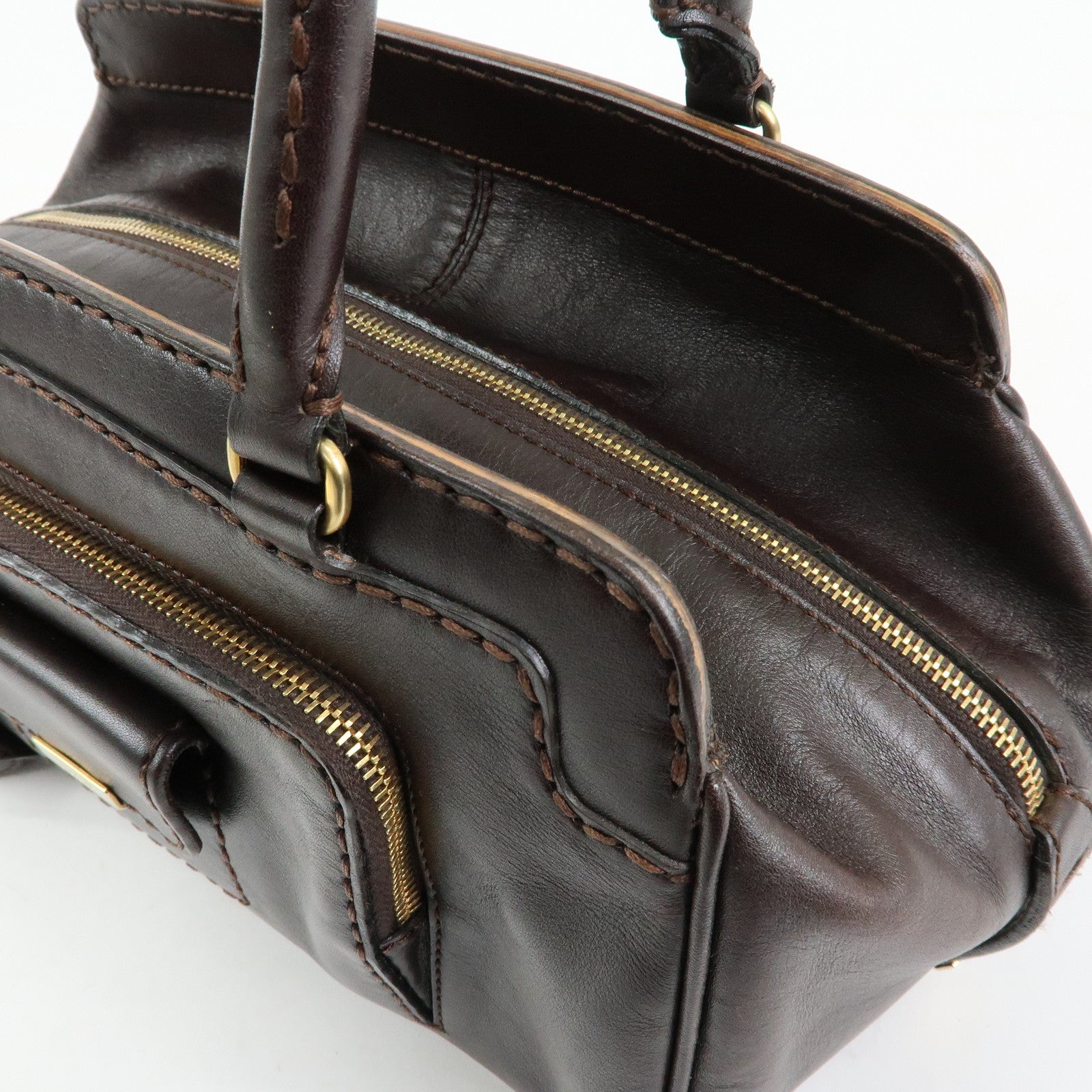 TOD'S Logo Leather Shoulder Bag Hand Bag Brown