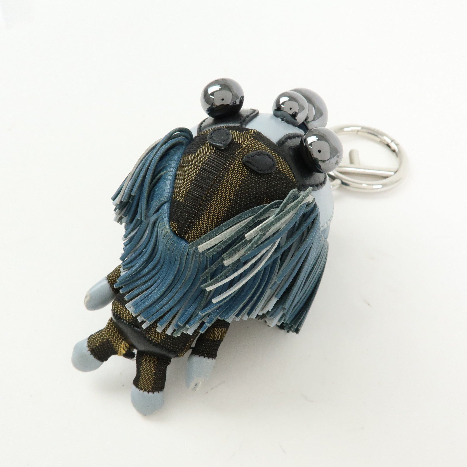 FENDI Zucca Canvas Leather Space Monkey Bag Charm Key Chain Blue
