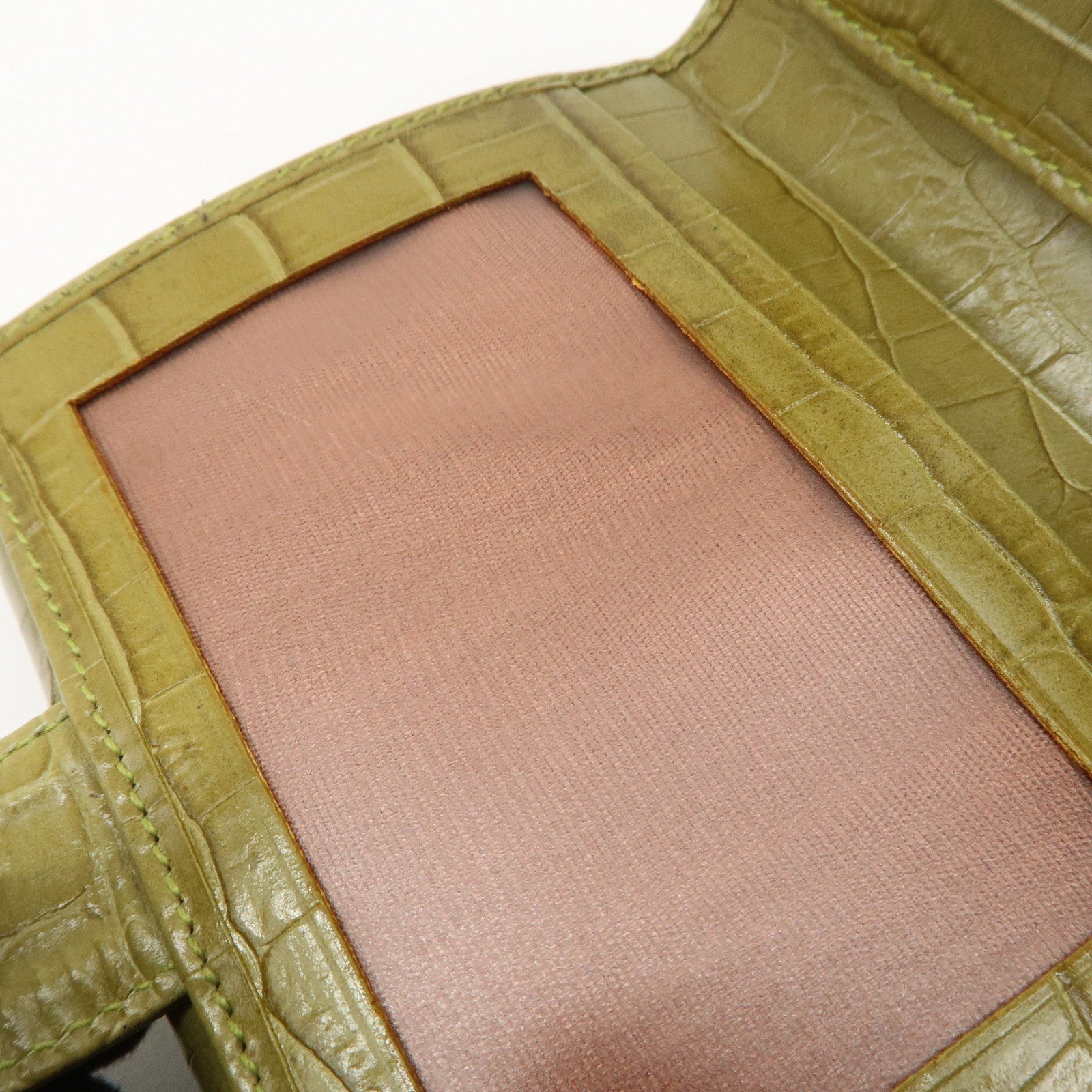 Ferragamo Vara Logo Embossed Leather Compact Wallet Light Green