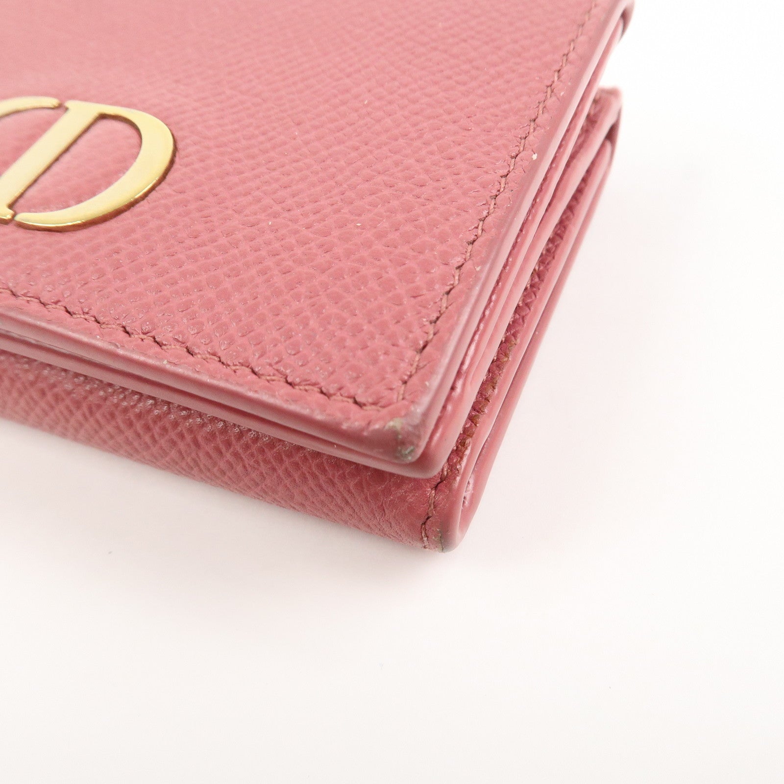 Christian Dior Logo Leather Tri-fold Small Compact Wallet Pink