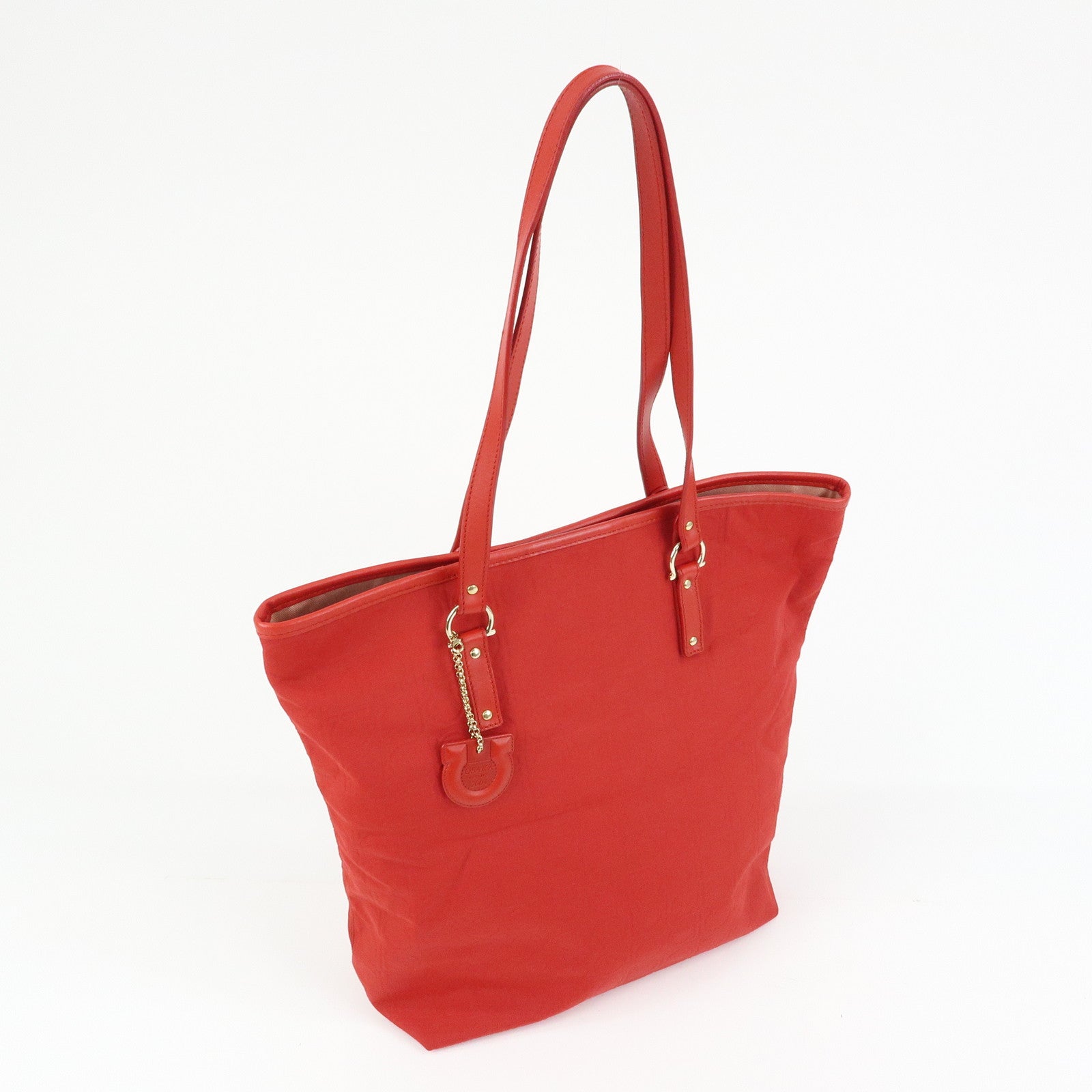 Ferragamo Gancini Canvas Leather Tote Shoulder Bag OSAKA 2004 Red