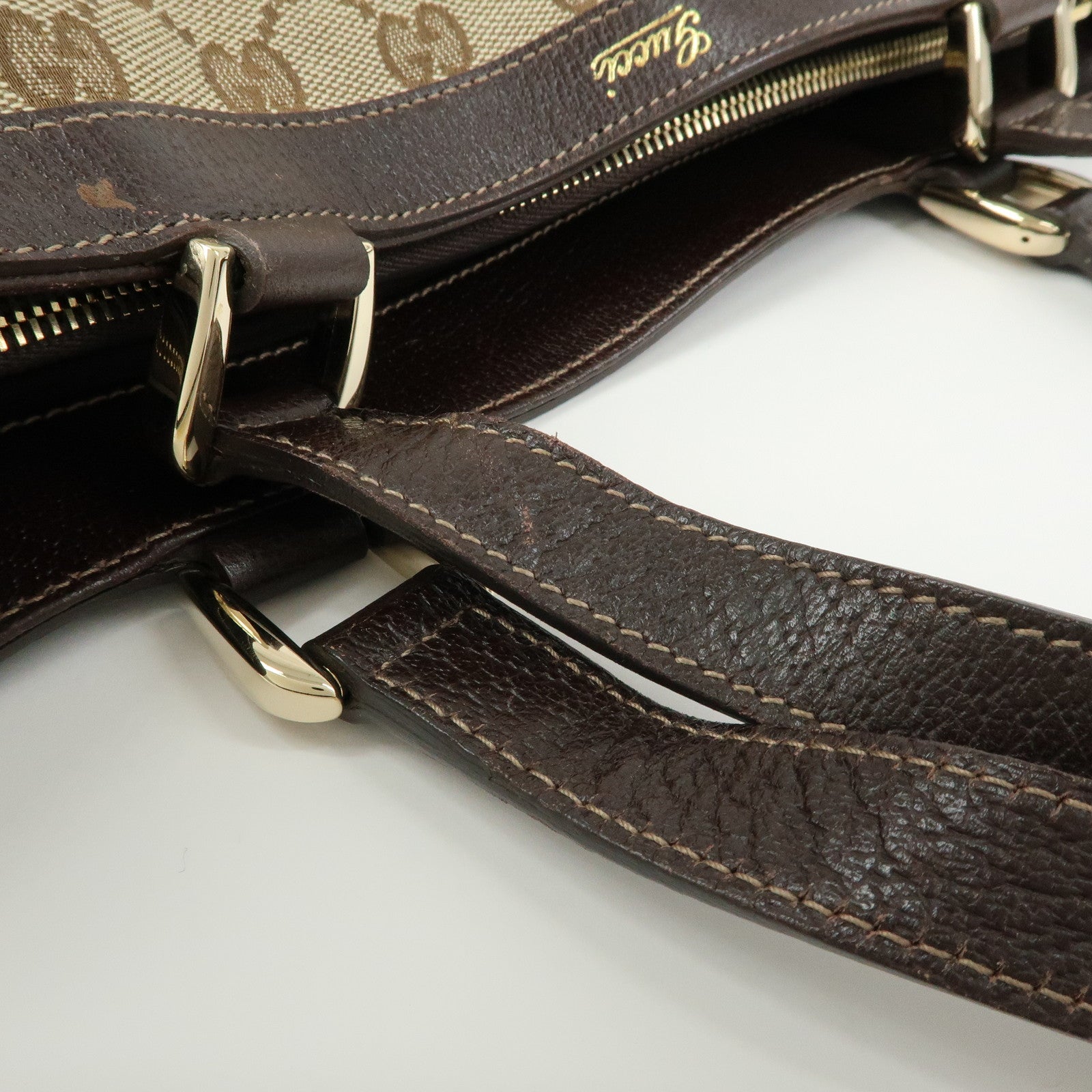 GUCCI GG Canvas Leather Tote Bag Shoulder Bag Beige Brown 170004