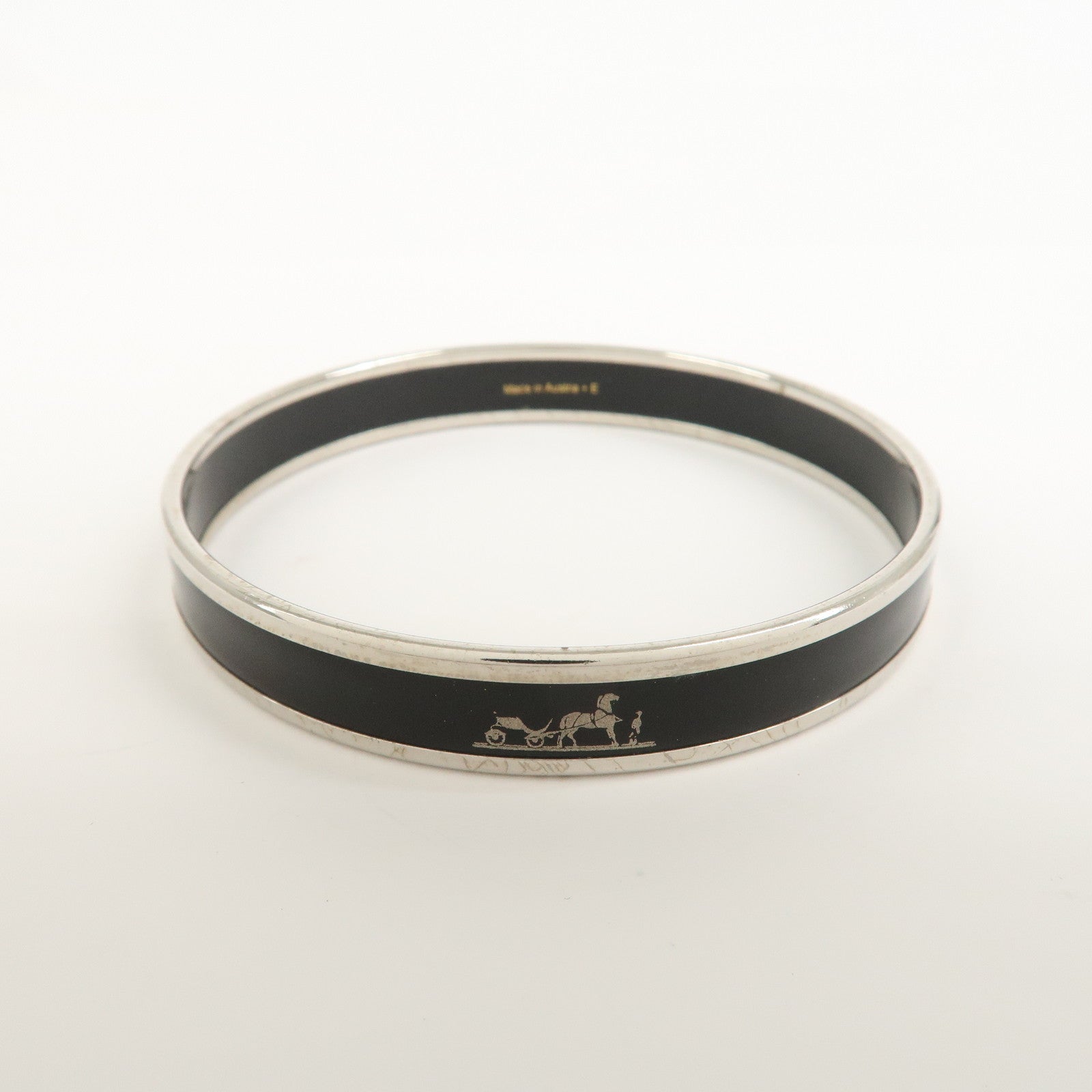 HERMES Email PM Metal Bracelet Bangle Black Silver