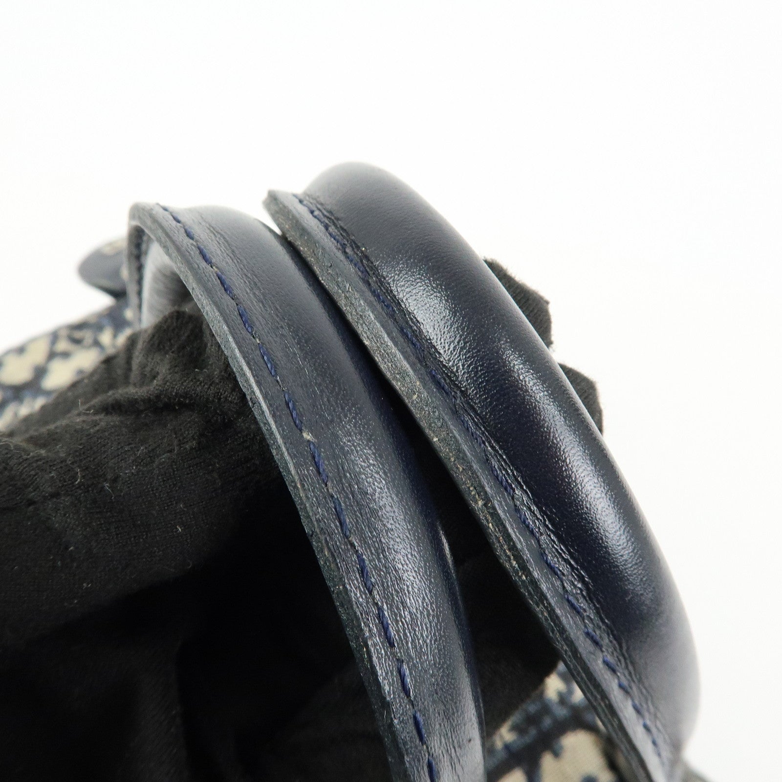 Christian Dior Trotter Jacquard Leather Boston Bag Hand Bag Navy