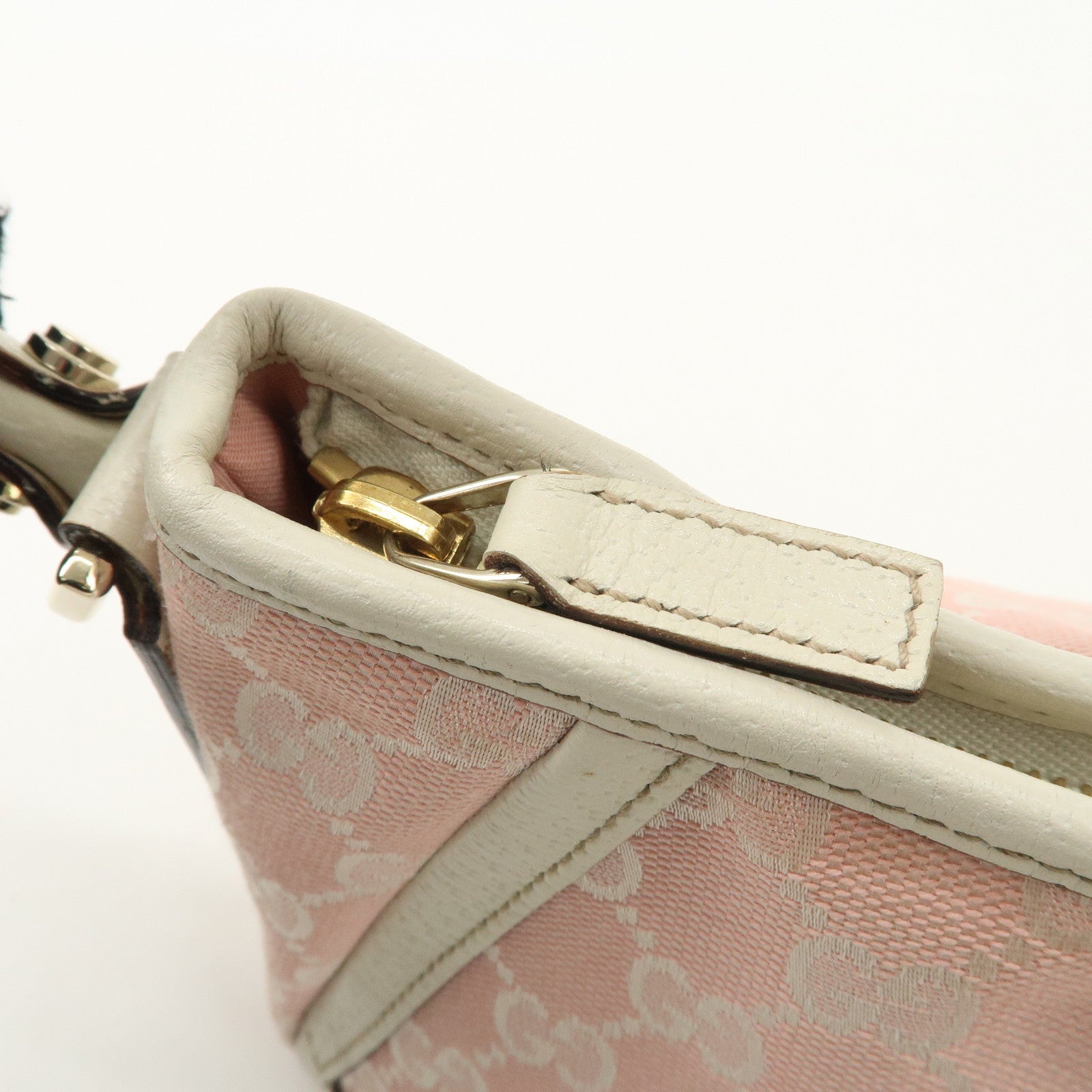 GUCCI Abbey GG Canvas Leather One Shoulder Bag Pink White 130939 Used