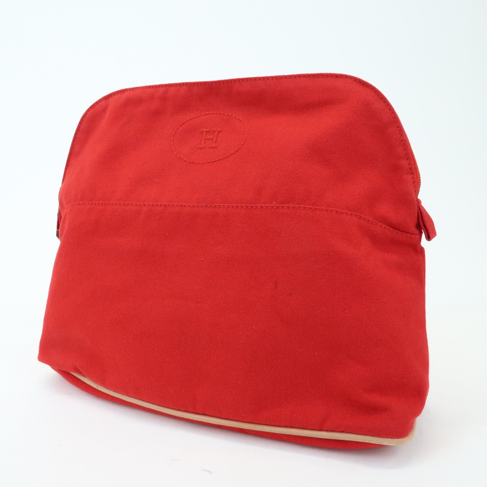 HERMES Cotton Canvas Bolide Pouch GM Cosmetic Pouch Red