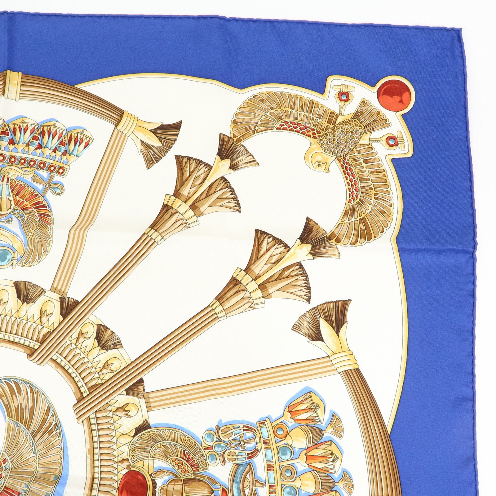 HERMES Carre 90 Silk100% Caty Ancient Egypt Scarab Scarf Blue White