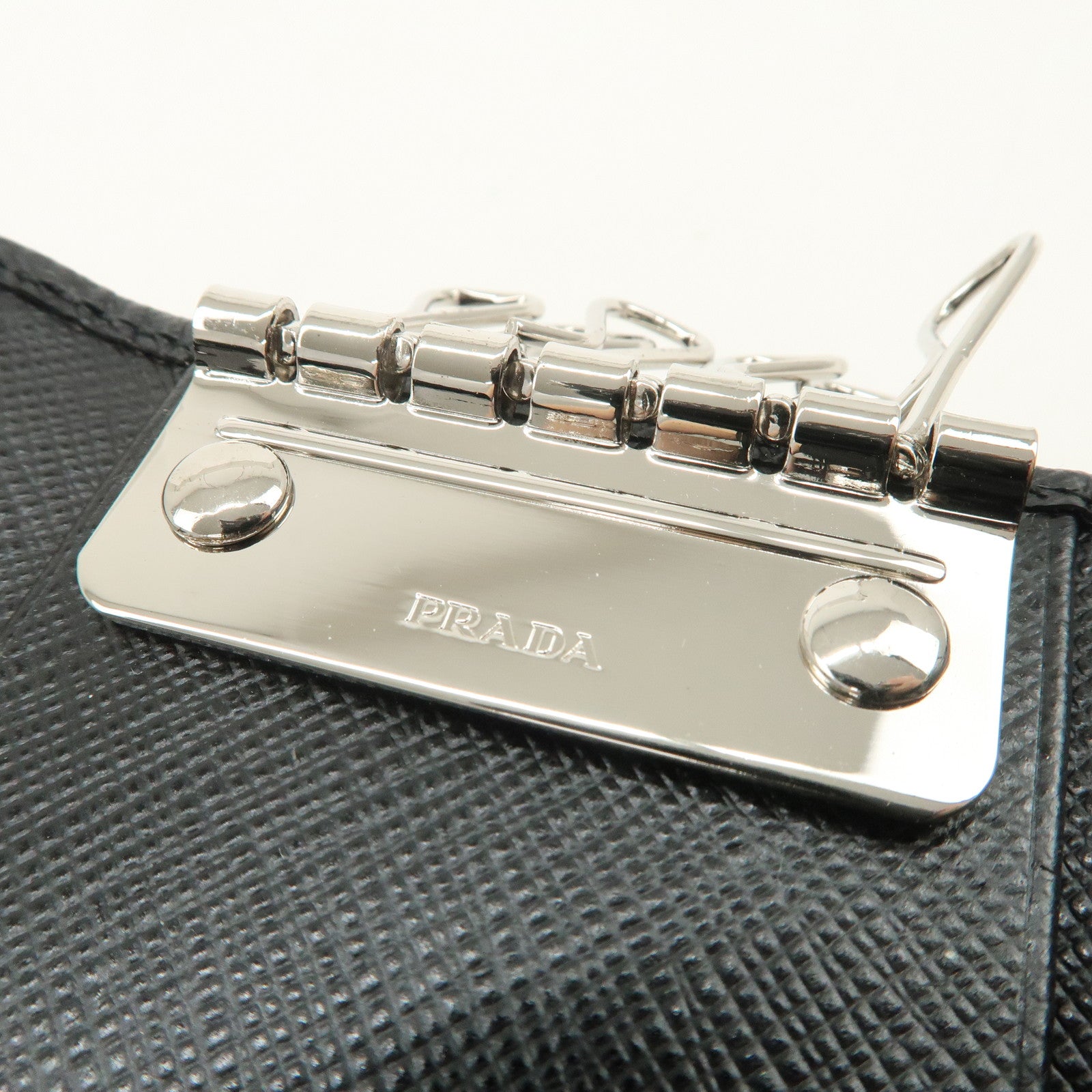 PRADA Triangle Logo Saffiano Leather 6 Rings Key Case Black 2PG222