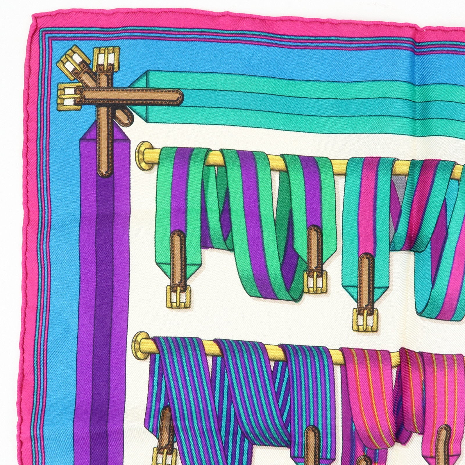 HERMES Carre 45 Set of 2 Silk 100% Scarf White Purple Orange